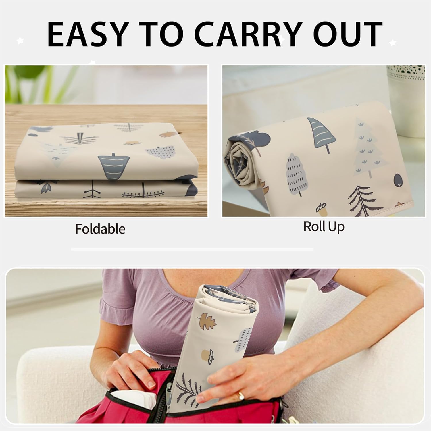 Vegan Leather Baby Changing Mat - Wipeable Portable Changing Pad, Foldable Travel Changing Mat for Baby, Newborns Toddlers Shower Gifts (Forest Tree,20"*28")