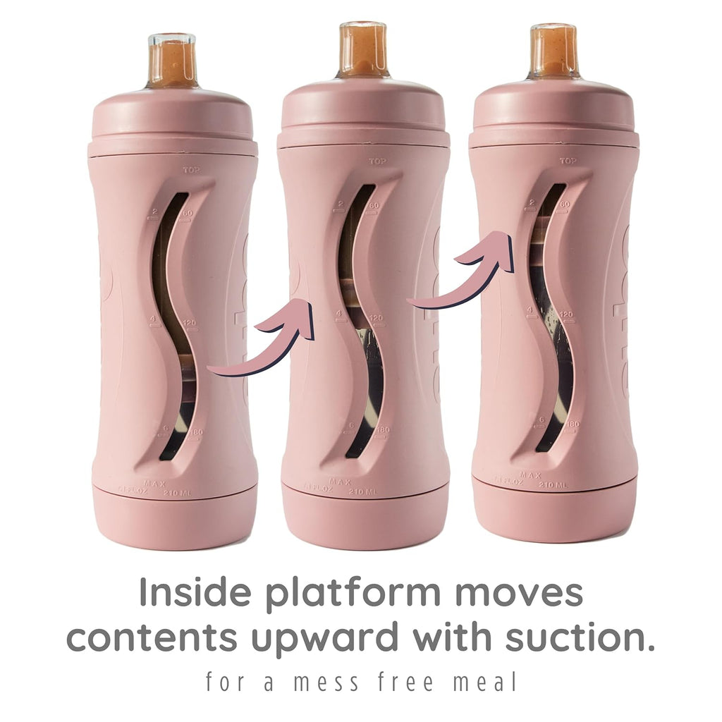 Subo Baby Food Bottle | No Mess Baby Toddler Self Feeder | Squeeze Free Design for Purees, Smoothies, Yogurt, Oatmeal, or Thickened Liquids | Reusable Silicone Washable Cup (Rose)