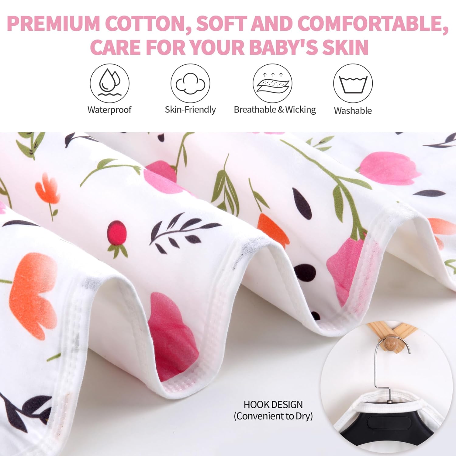 Diaper Changing Pads for Baby, Flower Change Mat, 3Layers Waterproof Change Pad Foldable Absorbent Mats for Women, Reusable Incontinence Underpads for Patient 24''x30'' (Purple Flower)