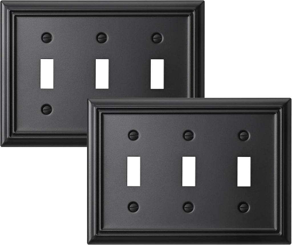 DEWENWILS Triple Toggle Wallplates, Black Light Switch Covers, Heavy Duty Metal Material, Pack of 2