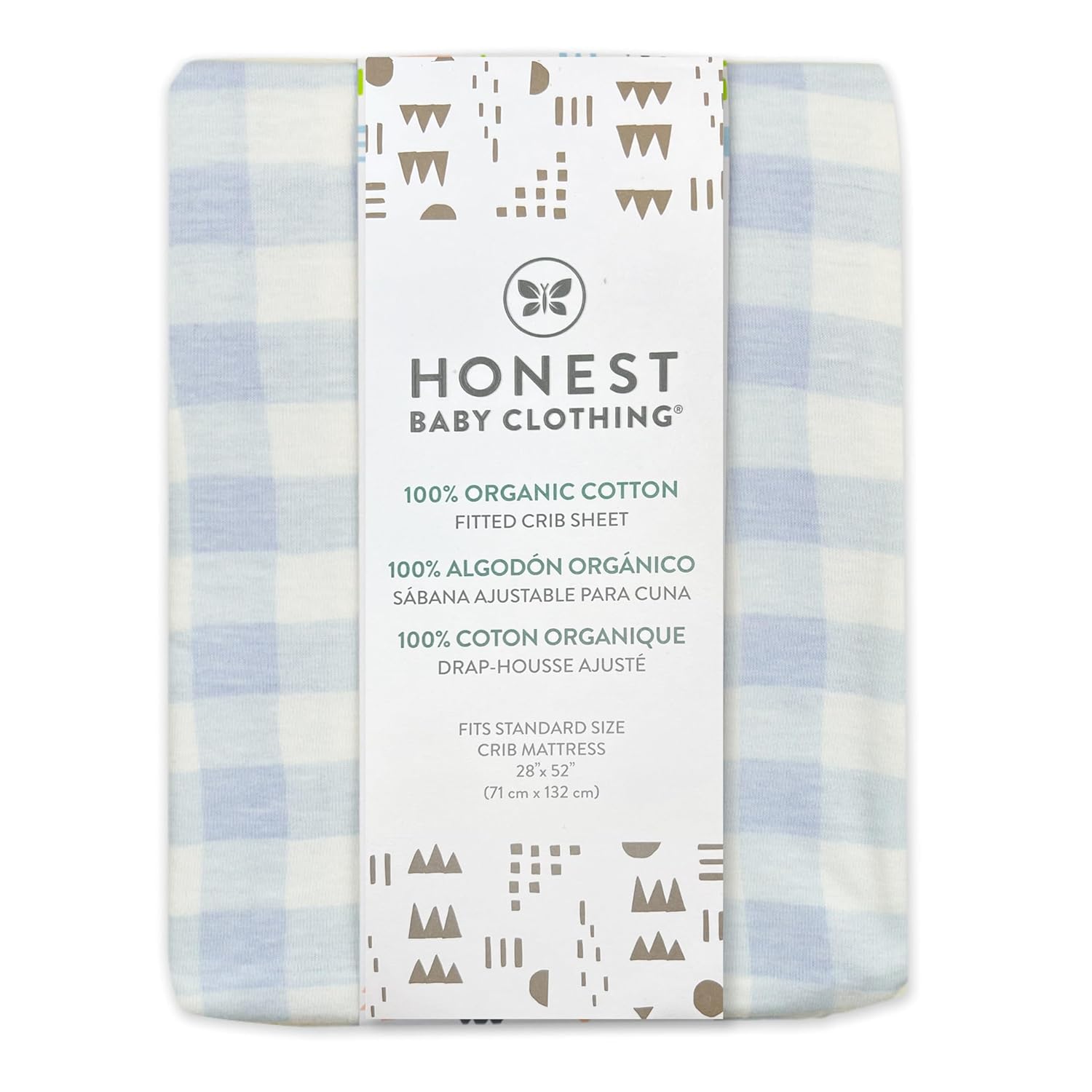 HonestBaby Unisex-Baby Fitted Crib Sheets Set Standard Mattress, 100% Organic Cotton Baby Boys, Girls, Neutral, 1 Pack - Peach Skin Painted Buffalo Check, One Size