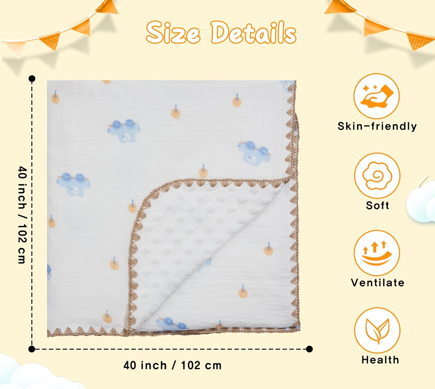 Baby Blanket Double Layer Cotton 40 x 40 Soft Receiving Blanket with Pattern Machine Washable Car