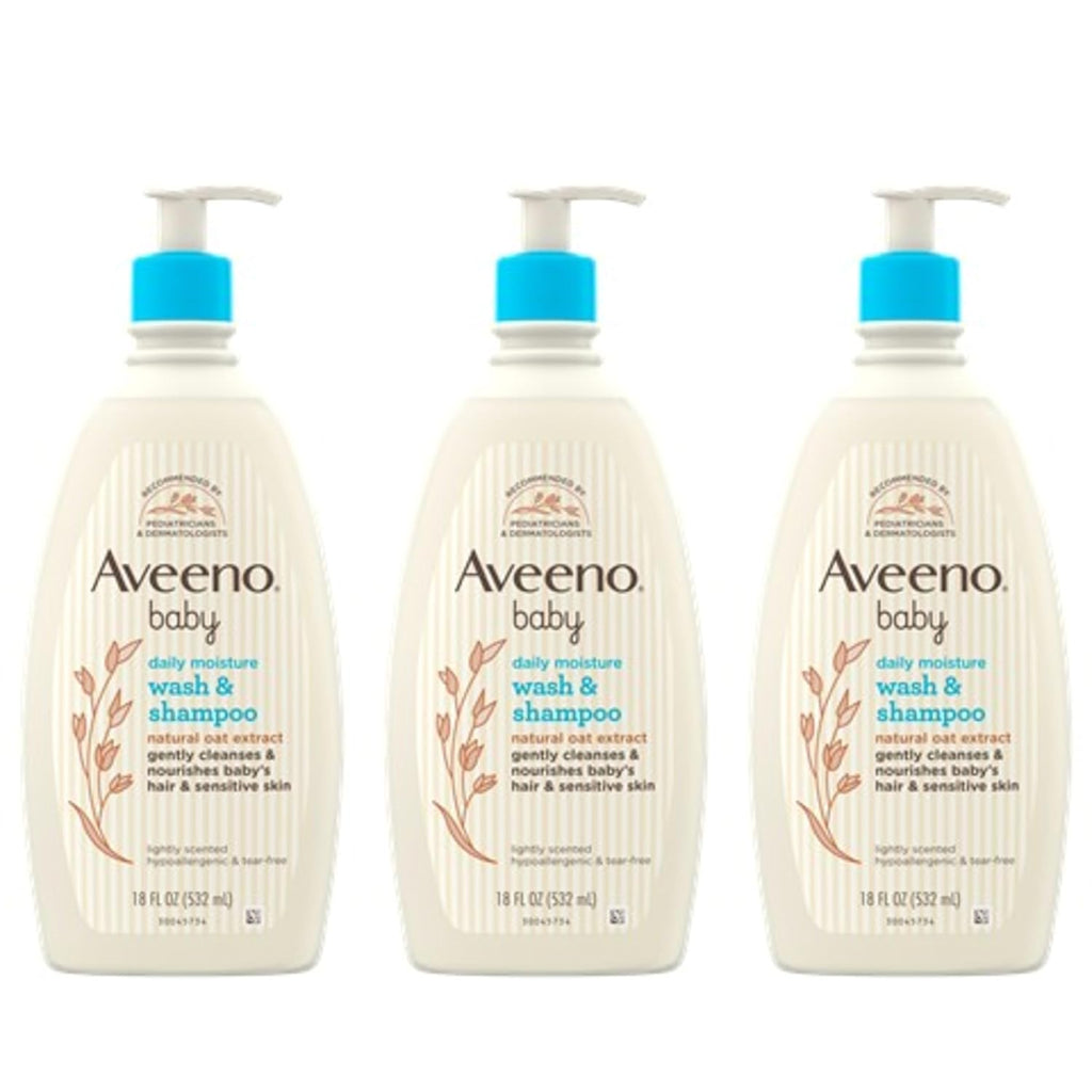 Aveeno Baby Gentle Body Wash & Shampoo with Natural Oat Extract, Tear-Free, Paraben-Free & Phthalate-Free Formula for Baby’s Sensitive Hair & Body, Lightly Scented, 18 fl. oz, 3 Pack