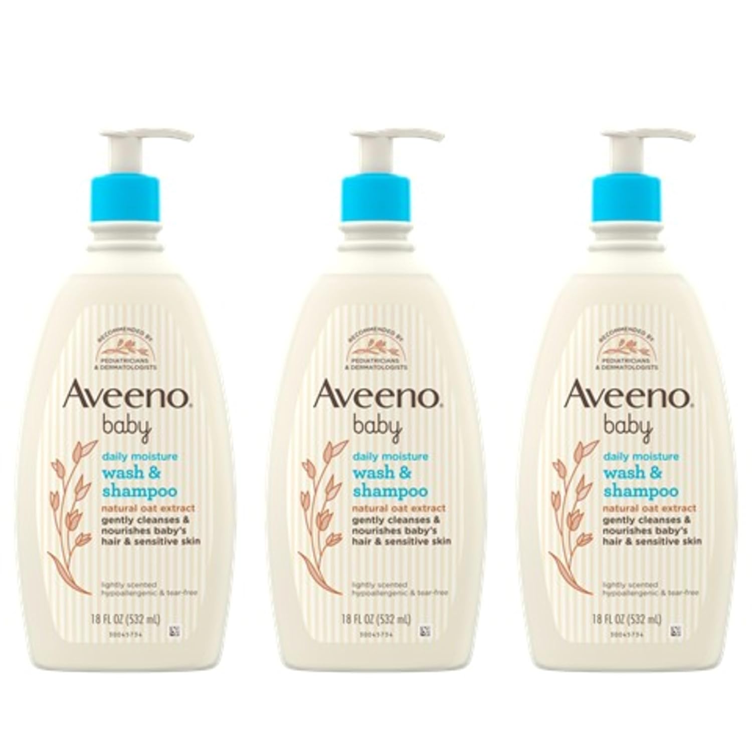 Aveeno Baby Gentle Body Wash & Shampoo with Natural Oat Extract, Tear-Free, Paraben-Free & Phthalate-Free Formula for Baby’s Sensitive Hair & Body, Lightly Scented, 18 fl. oz, 3 Pack