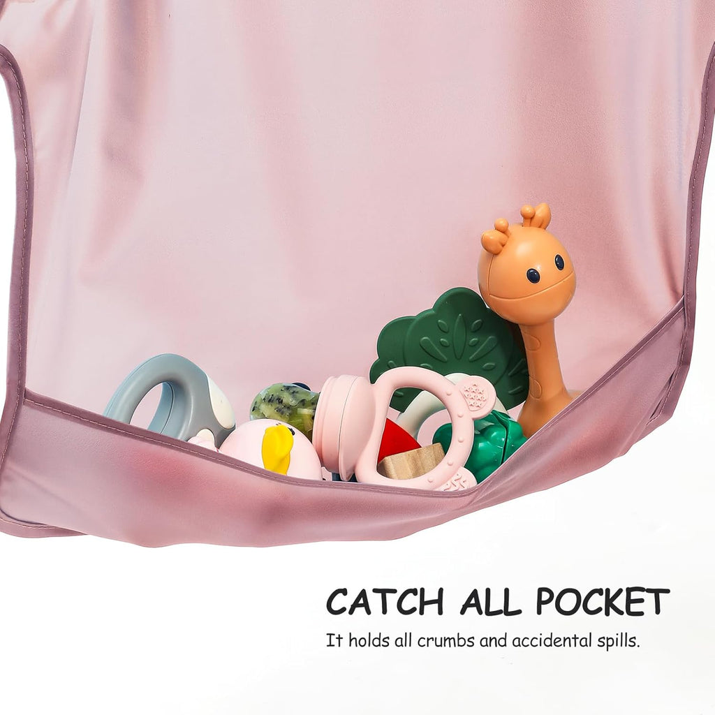 4 Pack Long Sleeve Bib, Waterproof Sleeved Smock for Baby Boy or Girl, Reusable Bib with Pocket, Ages 6-24 Months