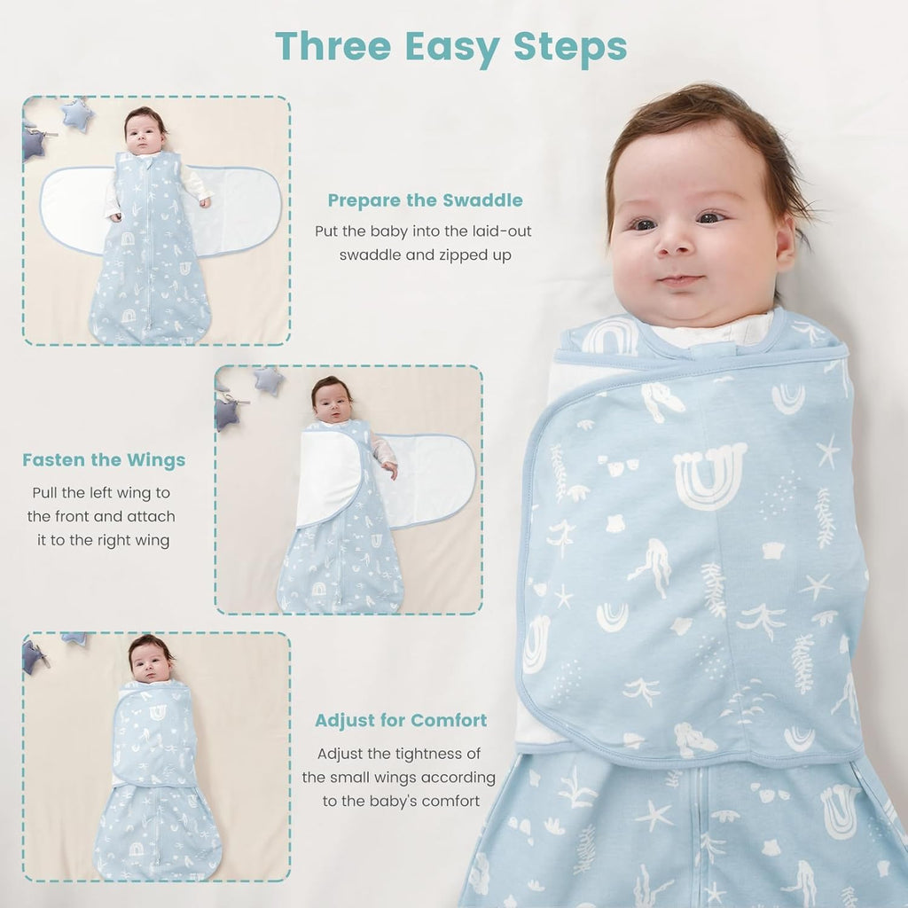 Baby Swaddle Sleep Sack 1.0 Tog 3-in-1 Cotton Baby Swaddle Blanket Wrap for Newborns 0-6 Months Seabed World