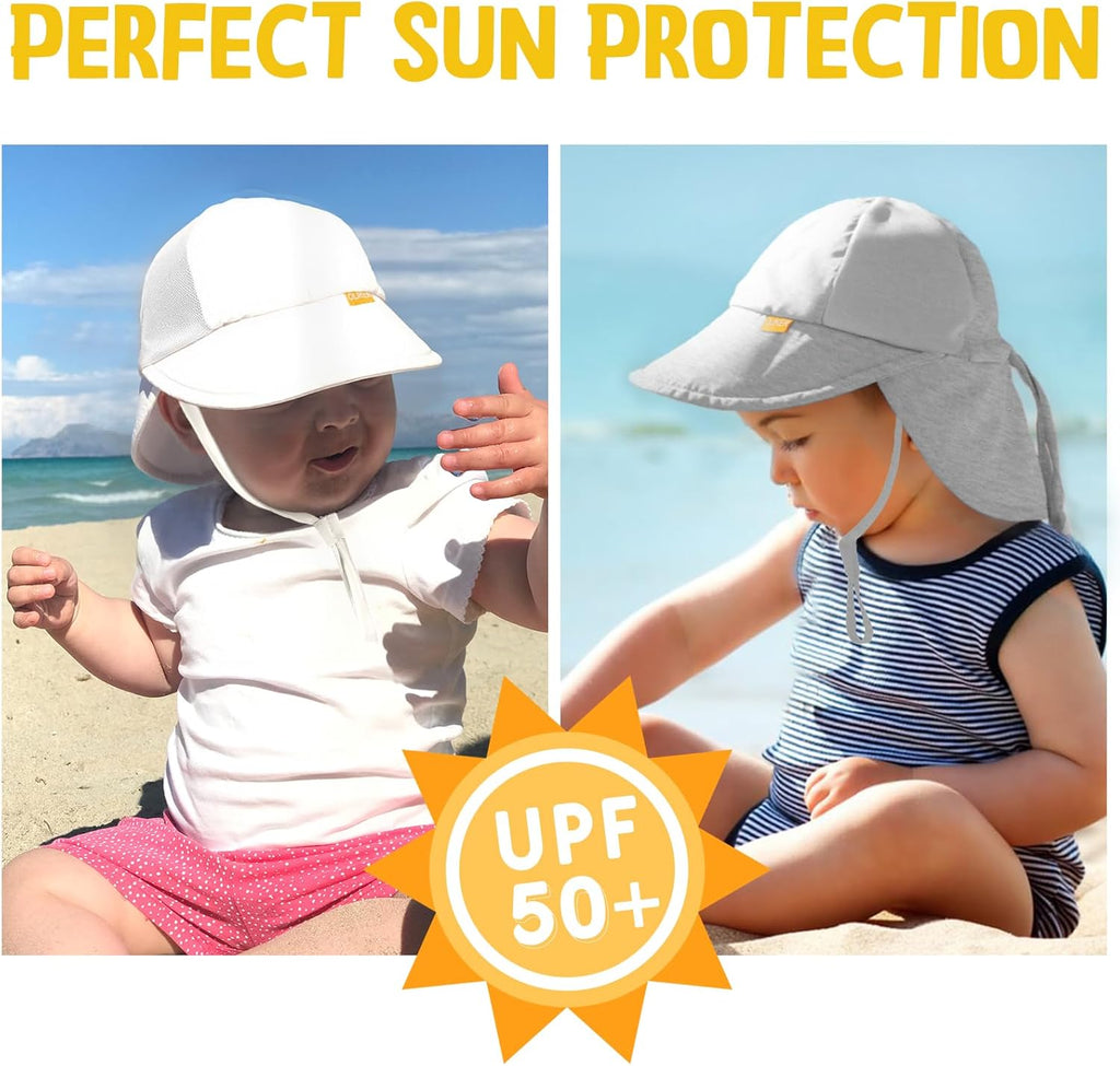 Baby Sun Hat with Breathable Mesh, UPF 50+ Cotton Adjusrtable Unisex Toddler Sun Hat for Summer Beach Swim