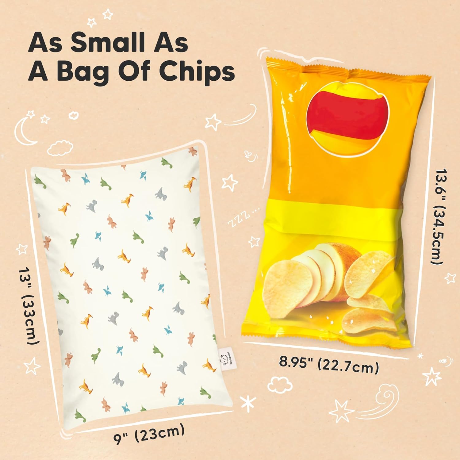 Mini Toddler Pillow with Pillowcase - 9x13 My Little Dreamy Travel Kids Pillow for Sleeping, Toddler Bed, Small, Tiny, Organic Cotton Pillowcase, Soft & Breathable, Kids 2-4 Years Old (Roarsome)