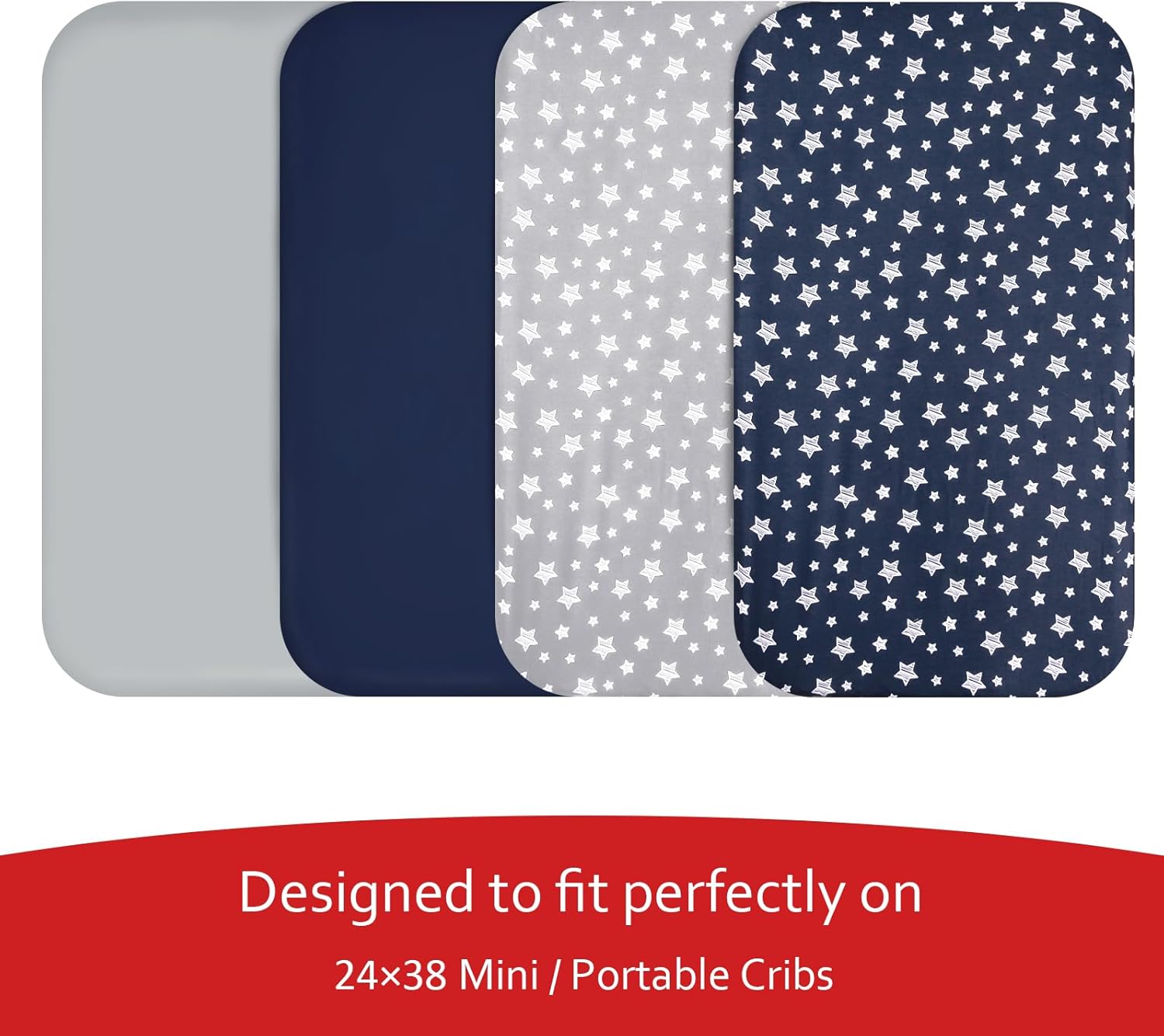 Mini Portable Crib Sheets for Boys (38" X 24") 4 Pack, Compatible with Dream on Me, Delta Porta Crib and Arms Reach Ideal Cosleeper