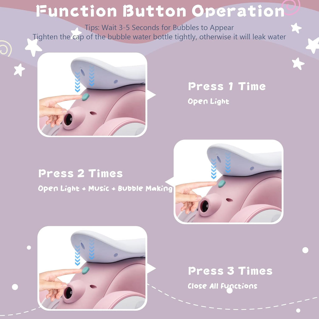 6V Electric Baby Balance Bike with Bubble Machine,4 in 1 Toddler Balance Bike w/Remote Control for 1 Year Old Boys Girls Kids Bubble Bike Ride on Toys w/Powered Motor,Music,LED Lights (Pink)