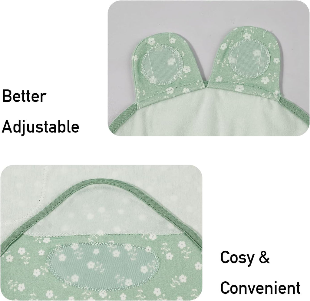Baby Swaddle Sacks, 3-Pack Newborn Organic Cotton Swaddle Wrap, Adjustable Swaddling Blankets, Nursery Swaddling Essentials for Newborn 0-3 Months, Infant Shower Items Gift (Flowers & Rabbits)