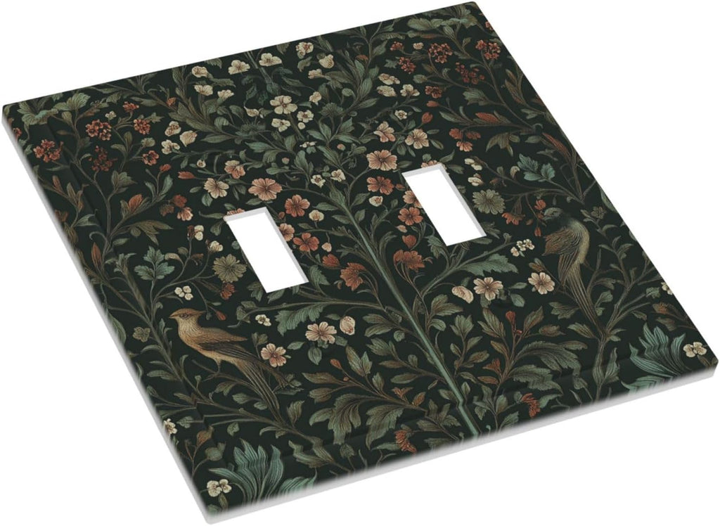 Decorative Switch Plates Vintage Morris Colorful Flower Green Leaf 2 Gang Double Toggle Outlet Light Switch Cover Wall Plate Electrical Faceplate For Bed Room Living Room Decor