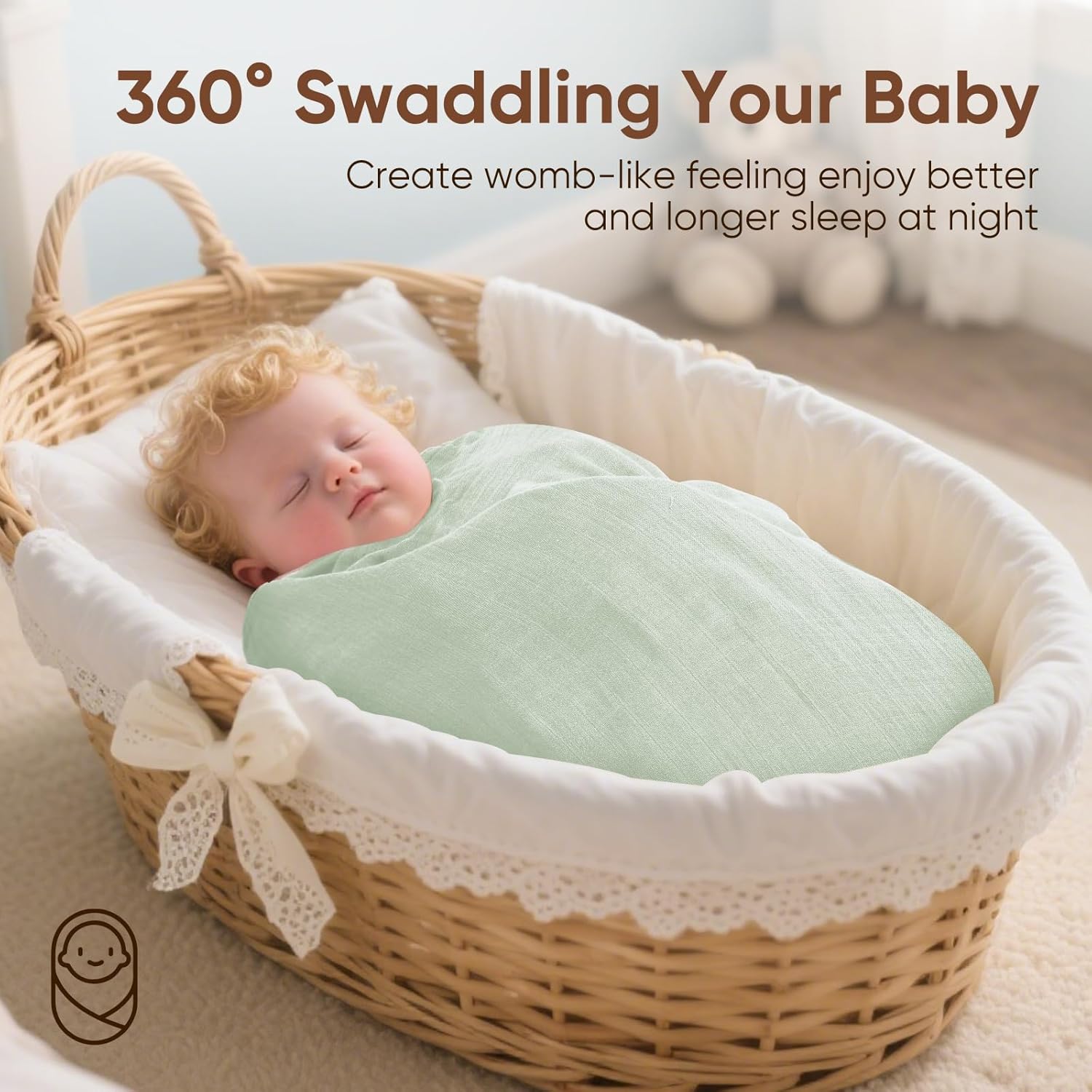 Muslin Swaddle Blankets, Nursery Receiving Blanket for Newborn, Baby Swaddle Wrap Soft Silky & Breathable, 3 Packs, 47 X 47In (Blue and Green 3 Pieces)