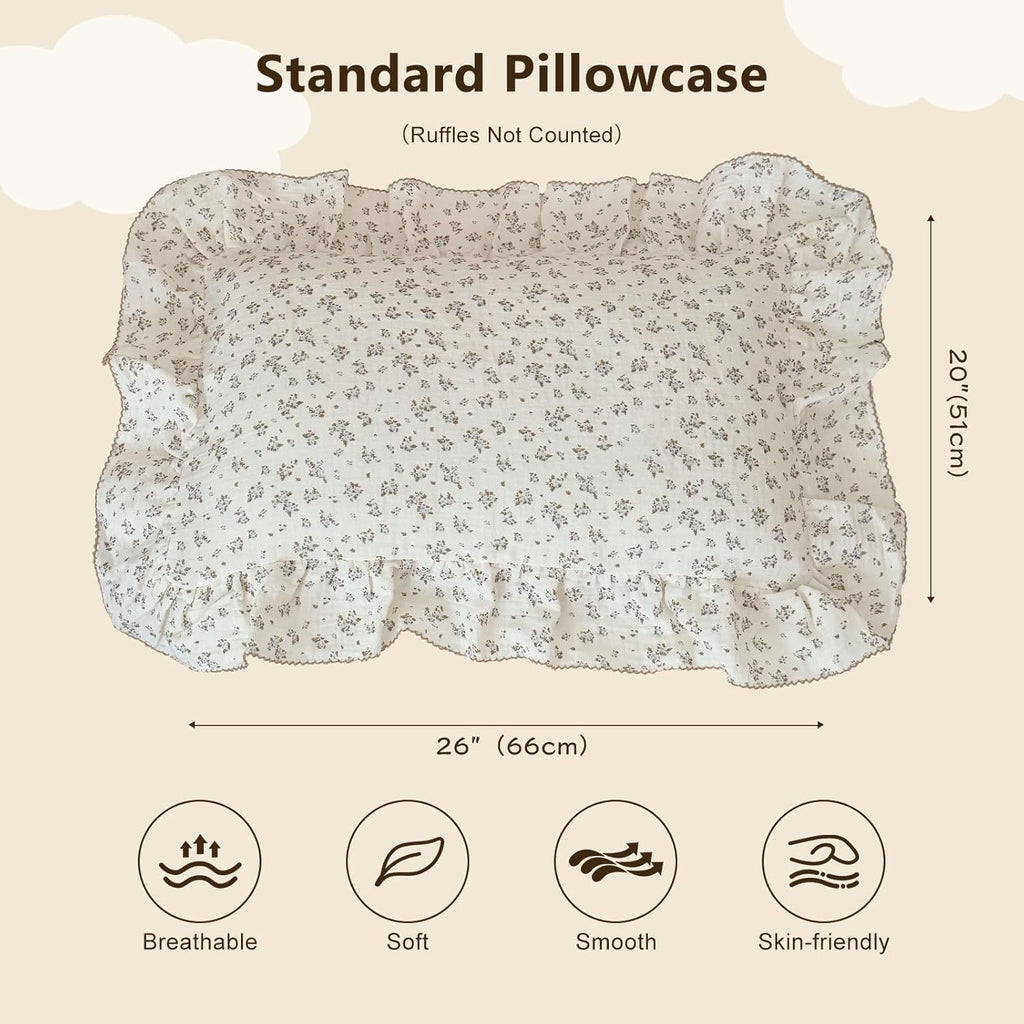 BuLuTu Blue Plumbago Floral Print Kids Pillowcases Fits Standard Size Pillow, Oeko-TEX Certified Muslin Cotton Children Pillow Case, Moisture-Wicking, Soft Breathable, 20"x26", 1 pc