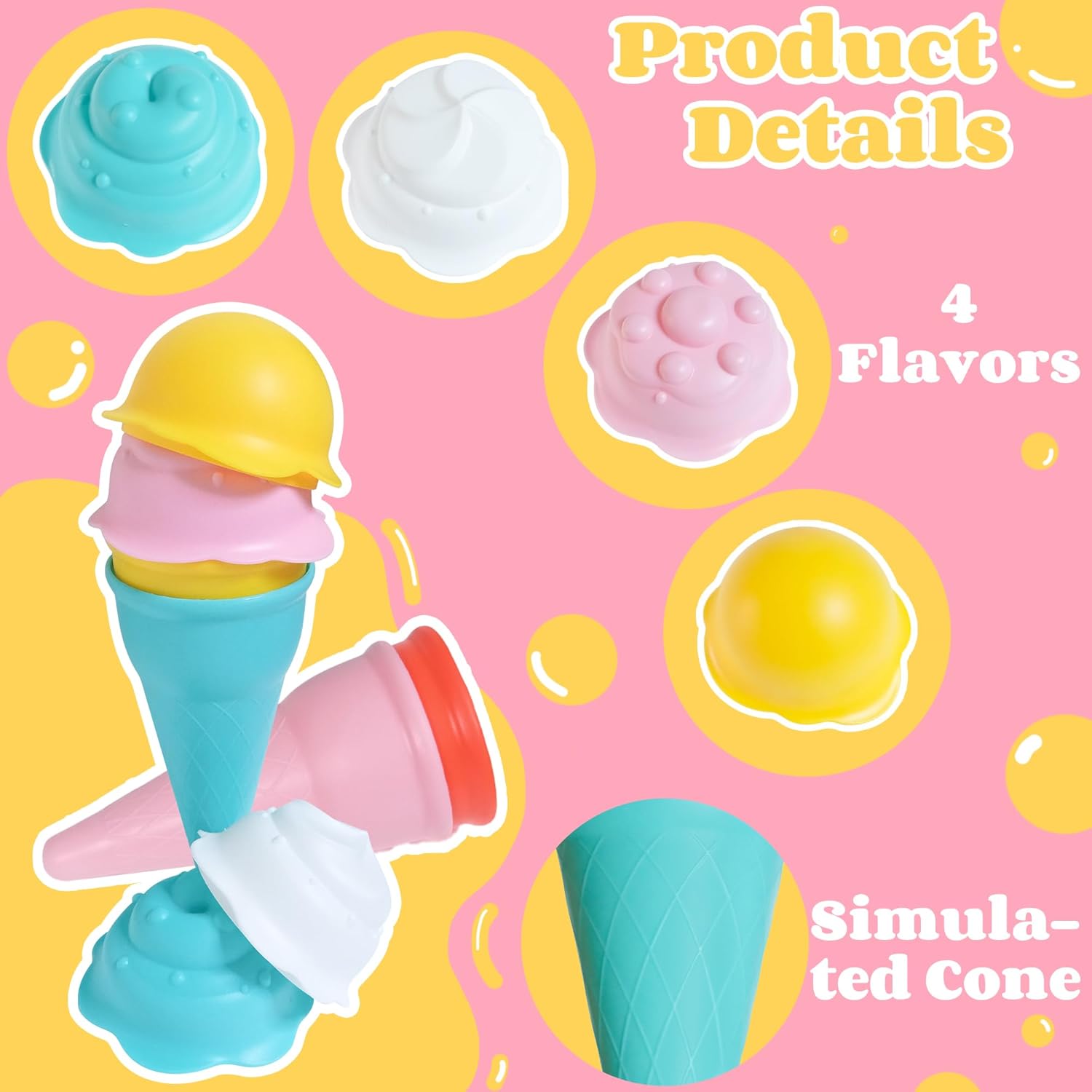 Baby Bath Toys for Kids Ages 1-3 6 PCS Ice Cream Toddler Bath Toys Mold Free Bathtub Beach Sand Pool Water Toys for 1 2 3 4 5 6 Years Old Girls Boys Gifts