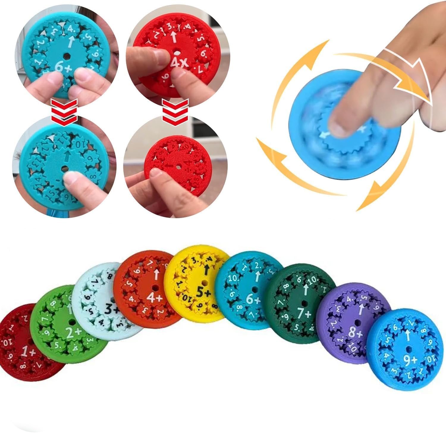 Math Fidget Spinners,Educational Math Fact Fidget Spinners - Learn Division & Multiplication - Perfect for Stimmers & Fidgeters (Add Or Subtract 9pcs)