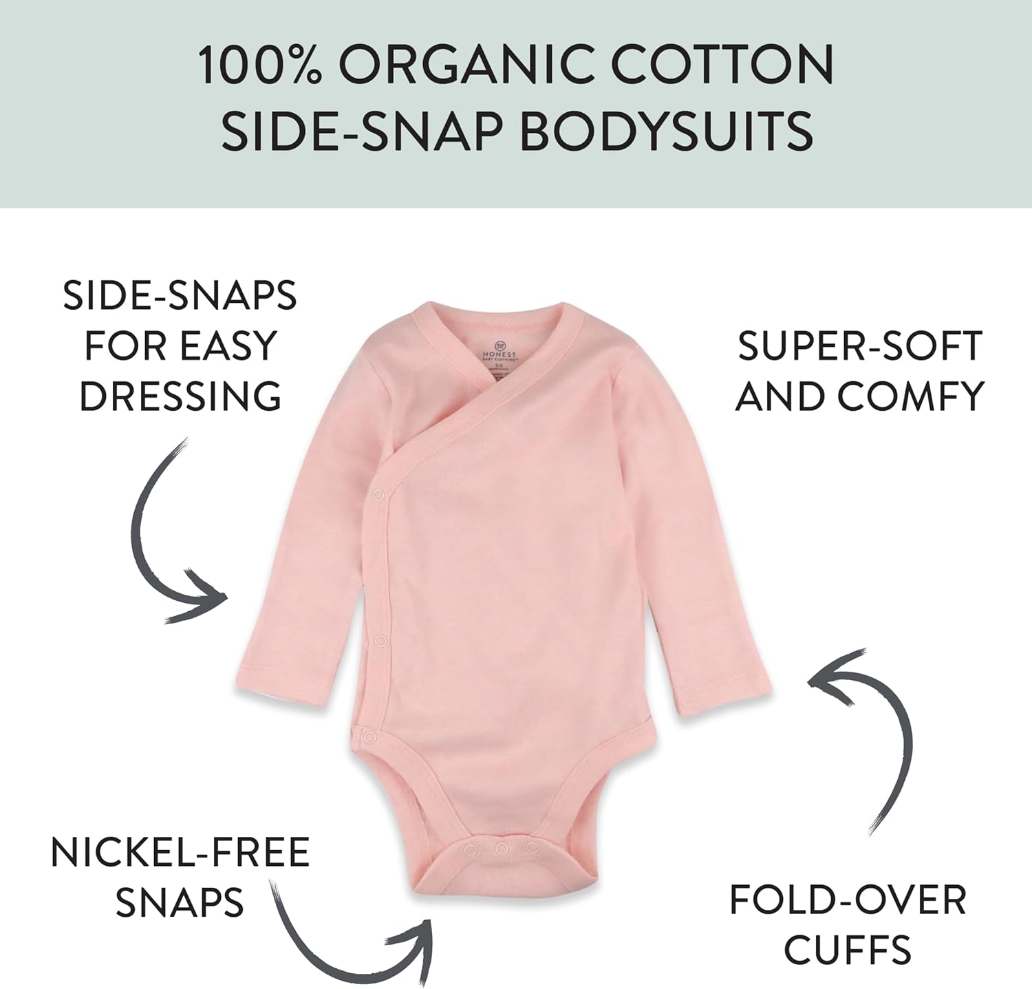 HonestBaby unisex-baby 3-pack Long Sleeve Side-snap Kimono Bodysuits Organic Cotton for Infant Baby Boys, Girls, Unisex