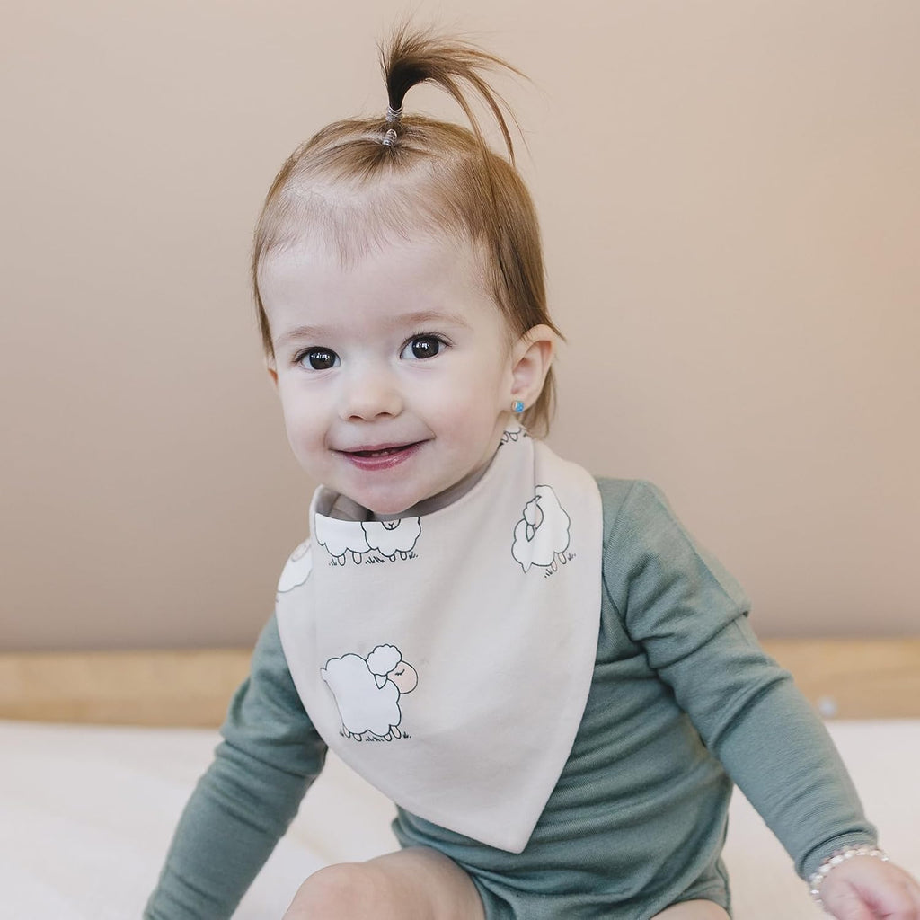 Woolino Merino Wool Baby Bibs - Highly Absorbent Bandana Bib with Cotton Outer Layer and Merino Wool Inner Layer - Pack of 2