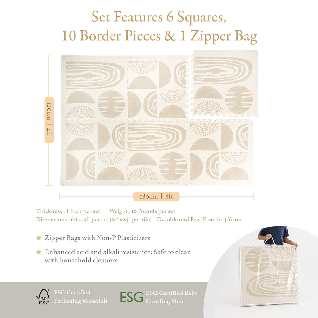 Super 1 Inch Thick Premium Quality Exercise & Baby Foam Play Mats - Expandable & Large Non-Toxic Odorless Floor Mat - 6 Tiles Spacious 6x4ft - Peel-Resistant - Desert Sand