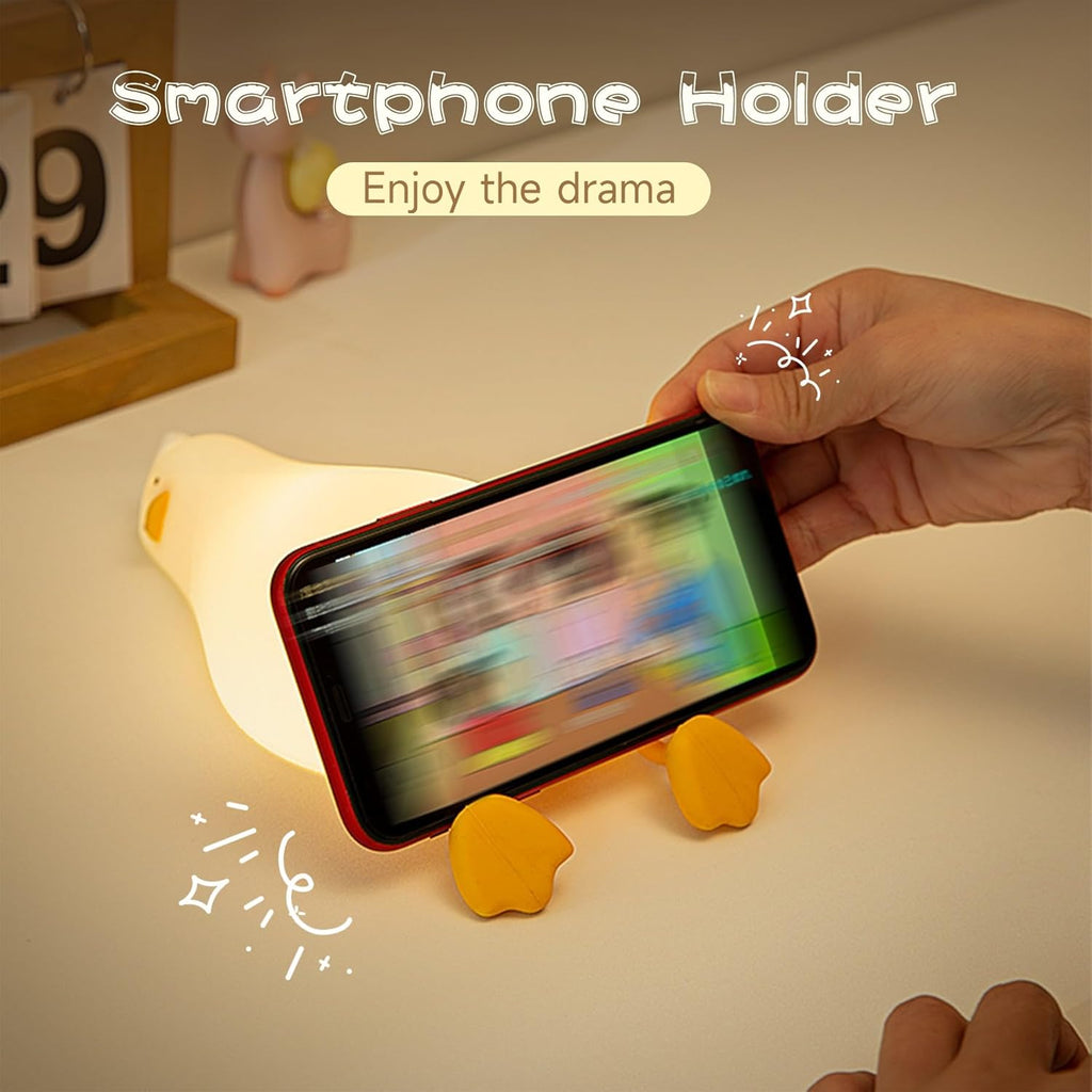 Rechargeable LED Lying Flat Duck Night Light for Kids, 3 Level Dimmable Silicone Nightlight Squishy Touch Lamp for Nursery, Breastfeeding, Toddler & Baby Decor, Cute Bedside Nightlights Gift