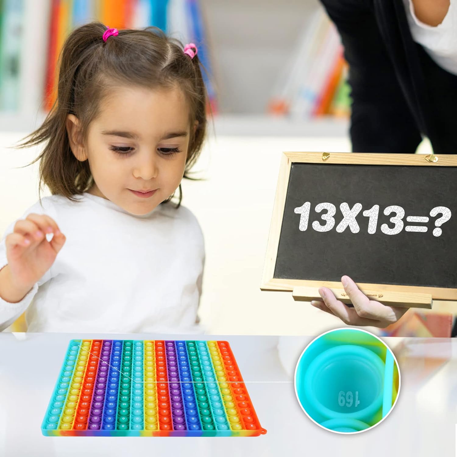 Multiplication Table P00P, Rainbow Square Math Toy Push P0pp Fidget Toy 225 Bubbles Stress Relieving Fidget Game for Teachers to Create Kinds of Math Manipulatives【13 X 13 Maximum】