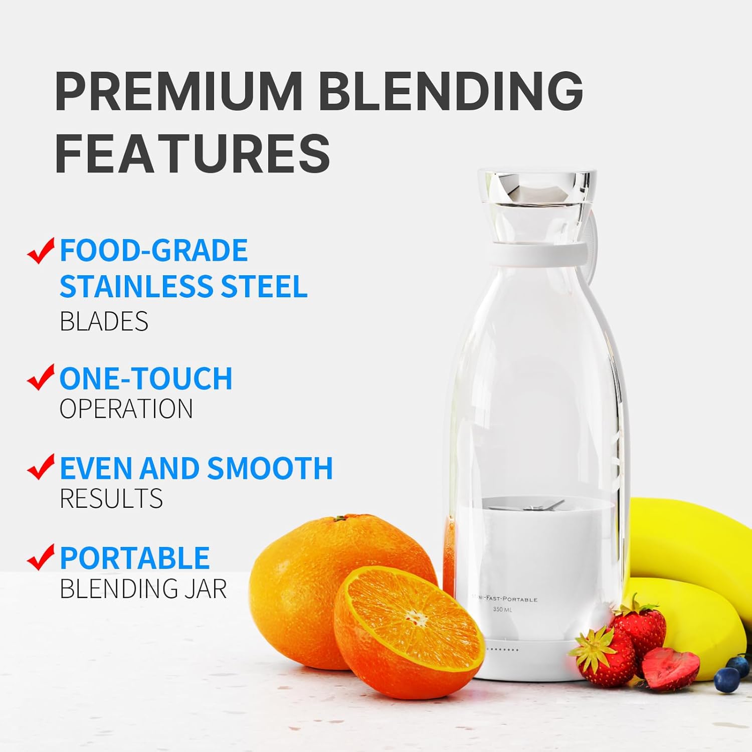OTPEIR Portable Blender for Shakes and Smoothies with 11.83 Oz Travel Cup and Lid,Durable Stainless Steel Blades for Juice Blending Performance, White