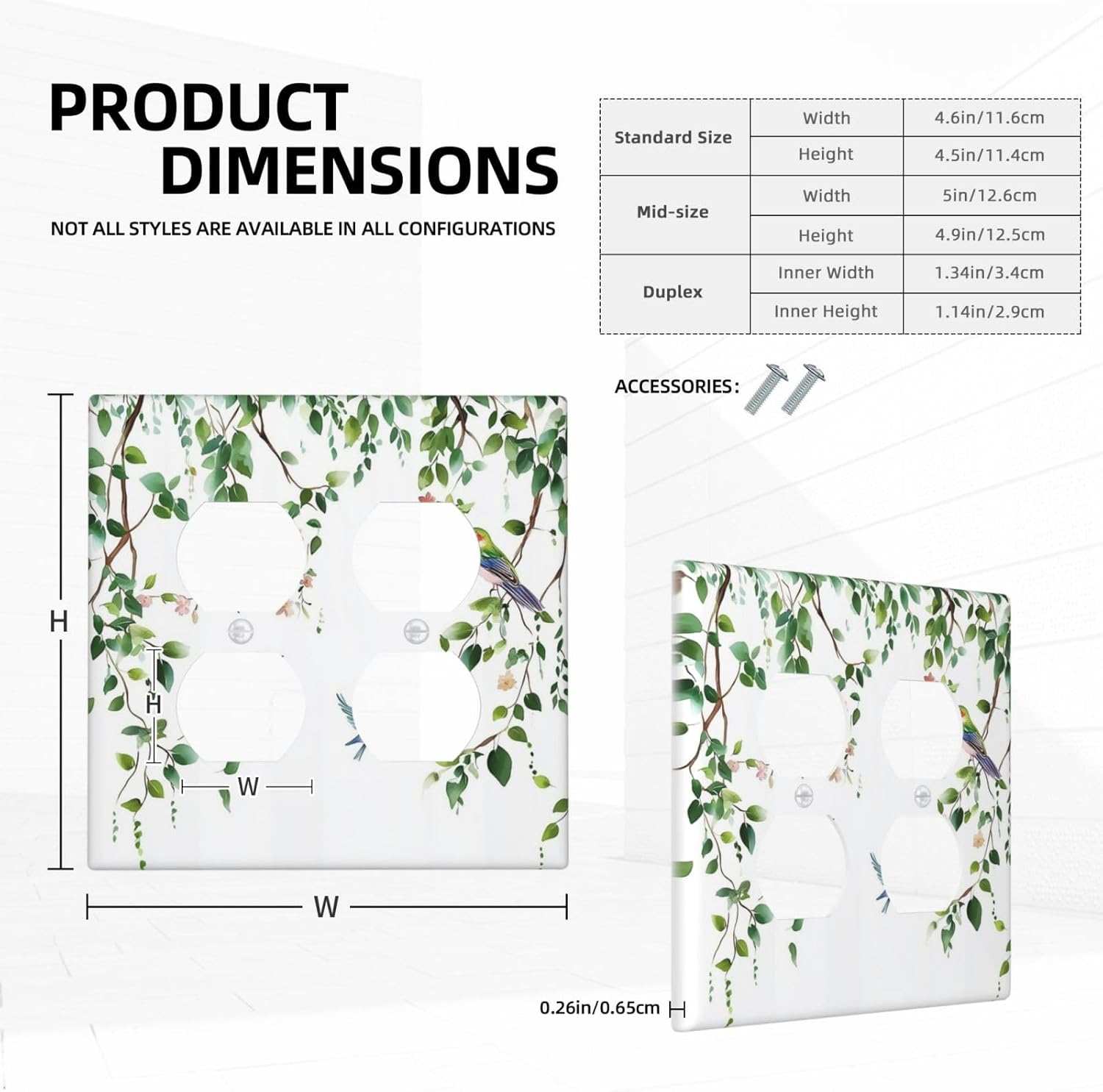 Outlet Covers Green Leaves Bird Eucalyptus Sage Plant 2 Gang Double Duplex Decorative Light Switch Covers Electrical Wallplates Socket Faceplate For Bed Room Living Room Decor