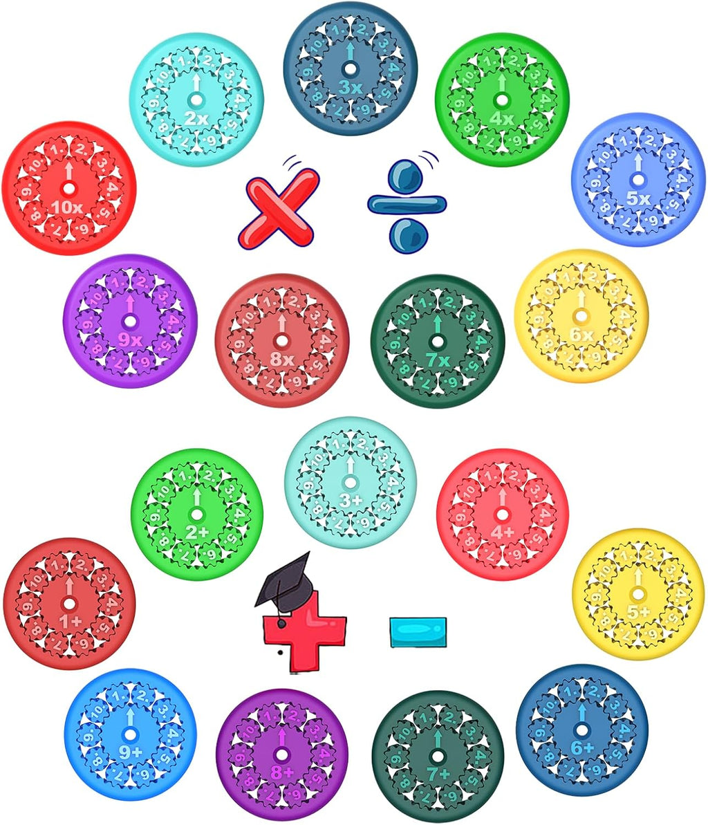 Math Fidget Spinners - 3D Printed, Educational Math Fact Fidget Spinner Toy - Learn Addition, Subtraction, Multiplication & Division - Perfect for Kids, Stimmers & Fidgeters (18pcs)