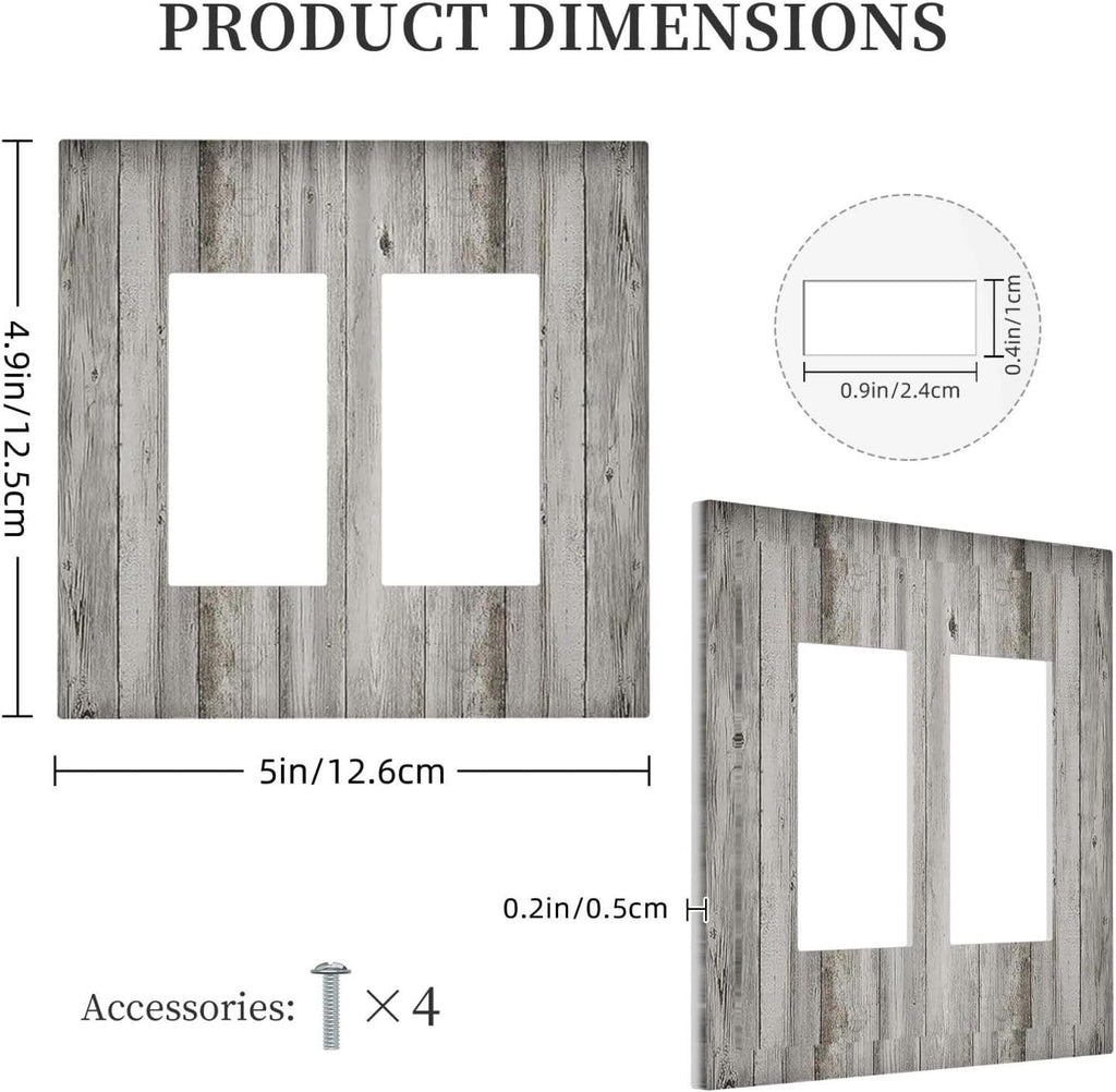 Decorative Outlet Covers Farmhouse Rustic Grey Barn Door Wood 2 Gang Double GFCI Rocker Electrical Wall Panels Light Switch Cover Plate for Bedroom Cabin Decor