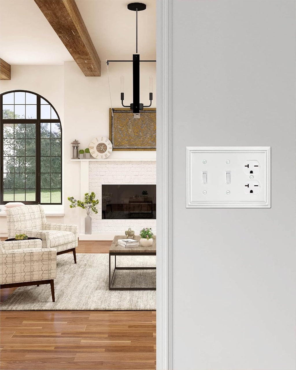 2-Pack Combination Metal Wall Plate, 2 Toggle/1 Duplex Switch Plates and Outlet Covers, Off White Finish, 6.77''*4.88'', Midsize
