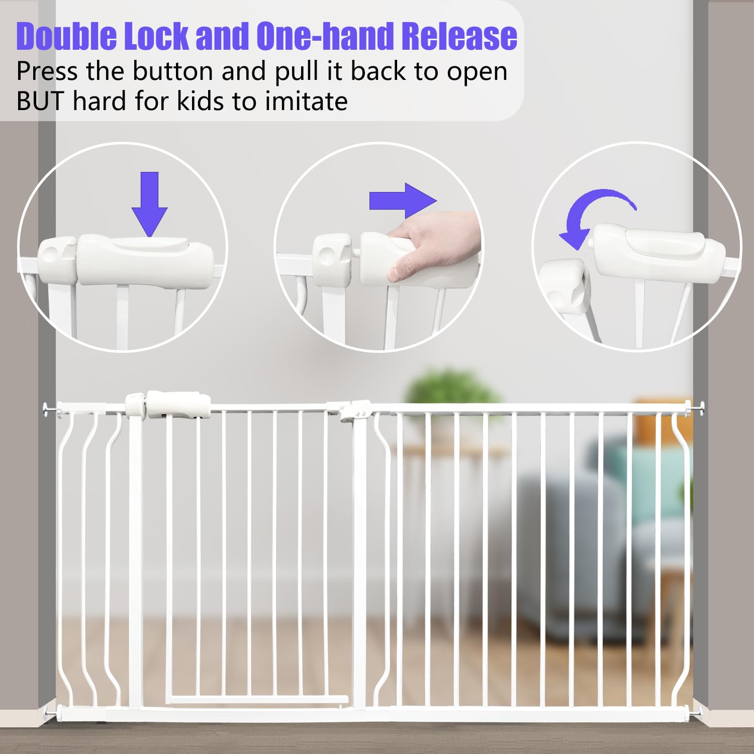 Extra Wide Baby Gate 85.8-90.5 Inch, Pressure Mounted No Drilling, for Stairs & Doorways, Metal White Indoor Safety Gate for Kids and Dogs