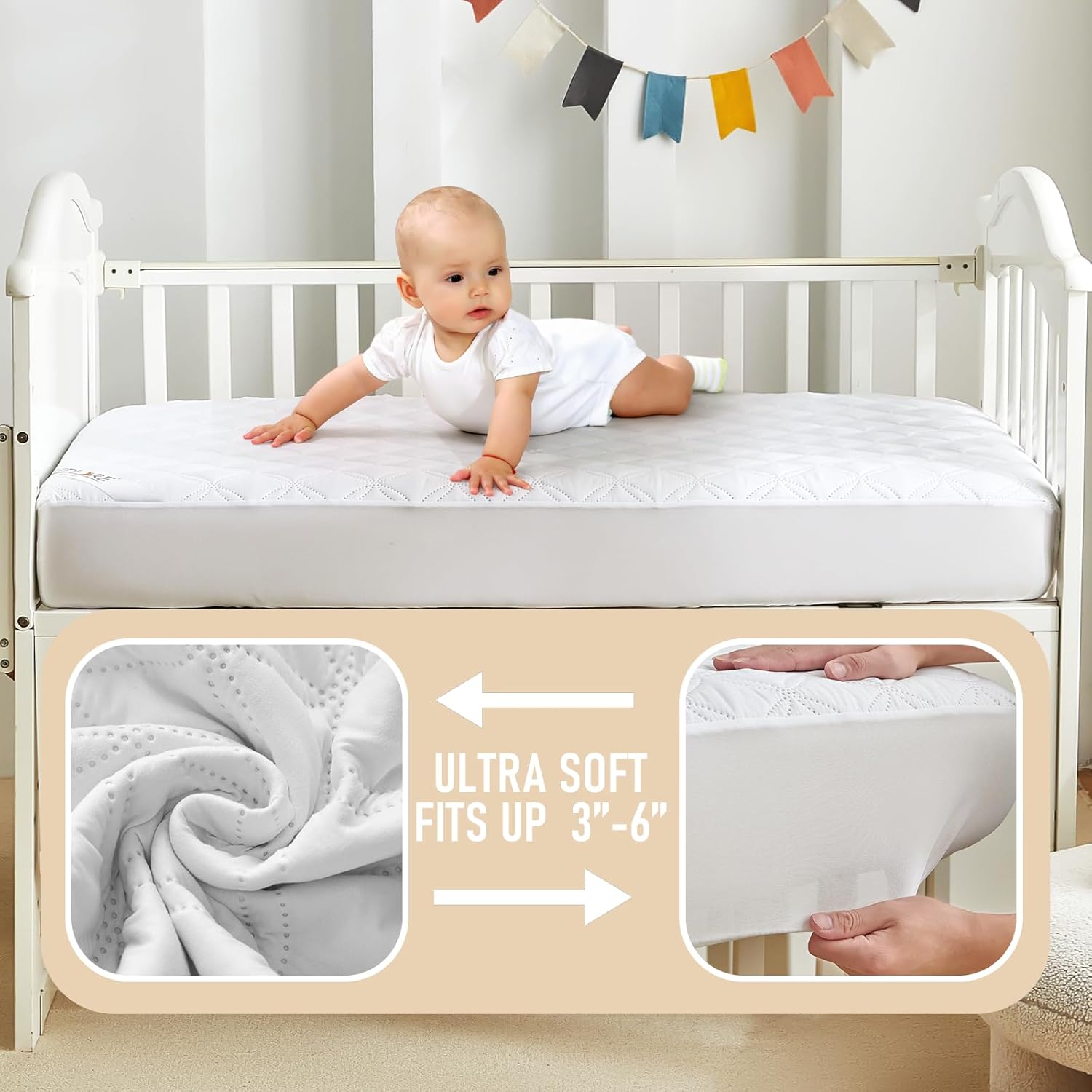 BEDLORE Waterproof Mattress Protector Crib, 2 Pack Soft Mattress Pad, Noiseless Machine Washable Mattress Cover, Ultimate Protection for Your Baby's Crib Toddler Bed (52''x28'')