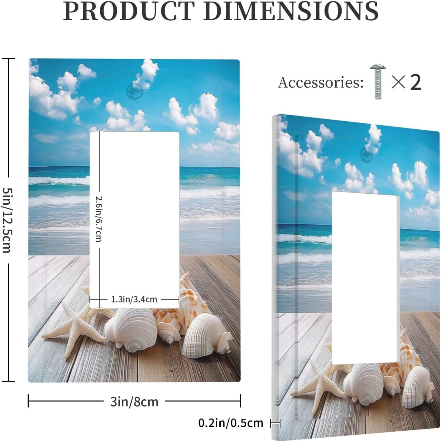 Decorative Outlet Covers Beach Waves Brown Wood Starfish Shells 1 Gang Single Rocker Light Switch Cover Plate Wall Plates Gfci Faceplate For Bathroom Living Room Decor