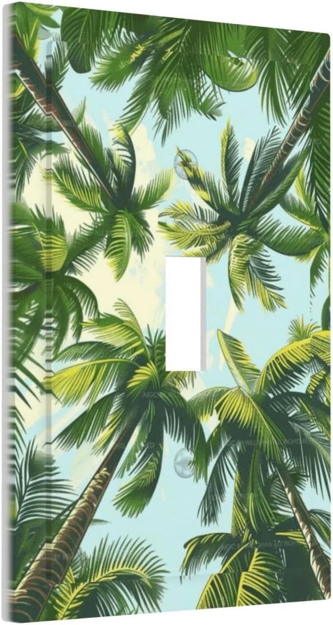 Summer Sky Coconut Palms Trees Green Plants Leaf Decorative Light Switch Cover 1 Gang Single Toggle Device Electrical Faceplate Switchplates Decorator Outlet Wall Plate for Bed Room Living Room Decor
