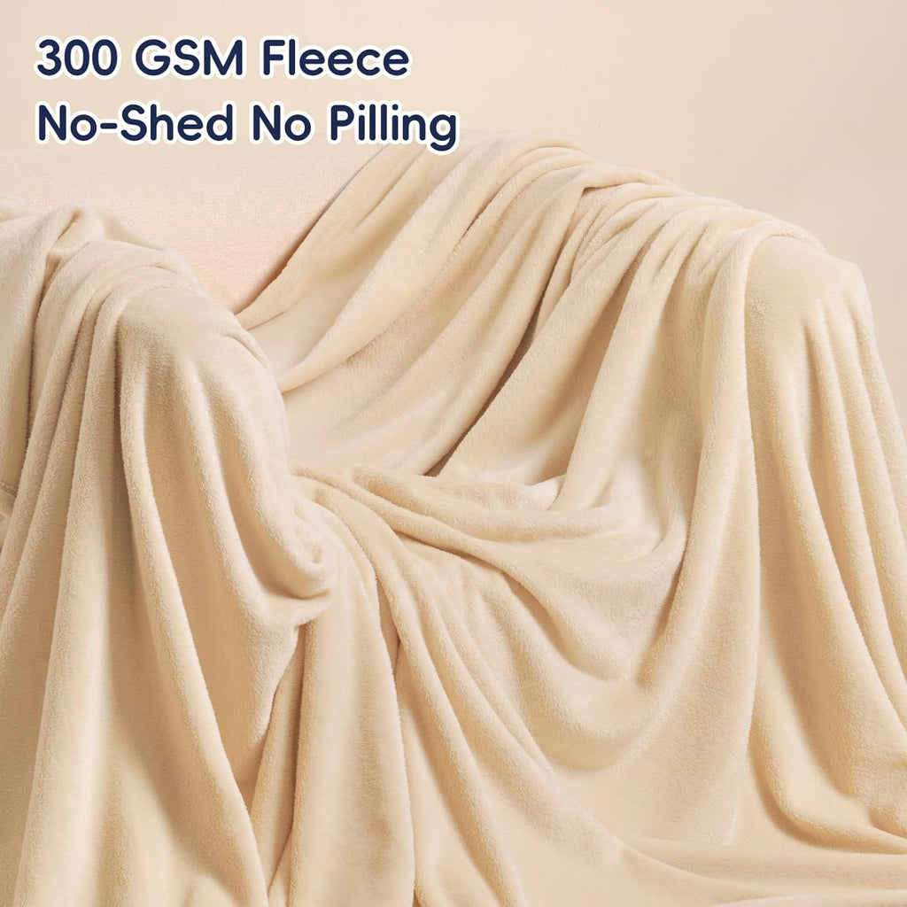 PHF Ultra Soft Fleece Blanket King Size, No Shed No Pilling Luxury Plush Cozy 300GSM Lightweight Blanket for Bed, Couch, Chair, Sofa Suitable for All Season, 108" x 90", Beige