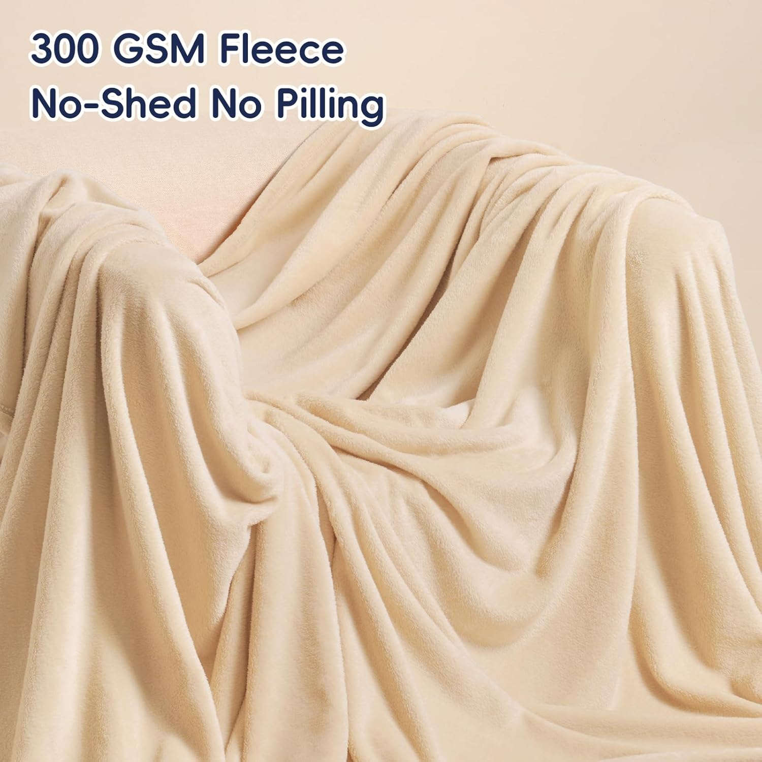 PHF Ultra Soft Fleece Blanket King Size, No Shed No Pilling Luxury Plush Cozy 300GSM Lightweight Blanket for Bed, Couch, Chair, Sofa Suitable for All Season, 108" x 90", Beige