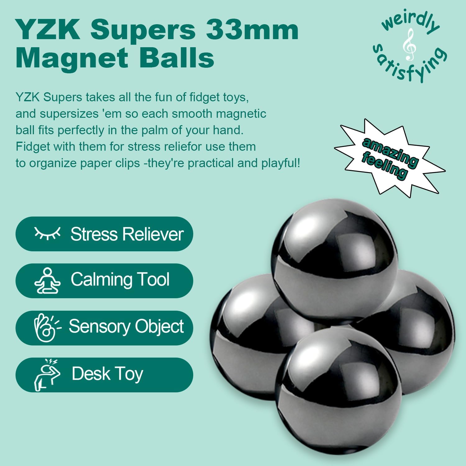 33mm Magnetic Balls 8pcs, Fidget Toys for Adults and Magnet Desk Toys for Office, Stress Relief Gift for Birthday, Large Magnetic Fidget Toys Set