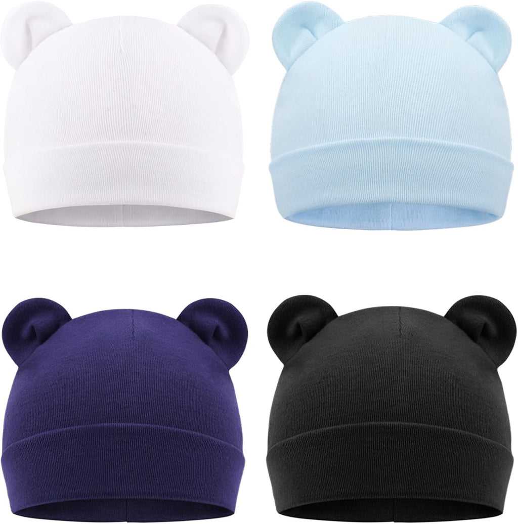 DRESHOW BQUBO 4 Pieces Baby Beanie Newborn Toddler Soft Cute Knit Hat Hospital Hats for Baby Boys Infant Cap Beanies