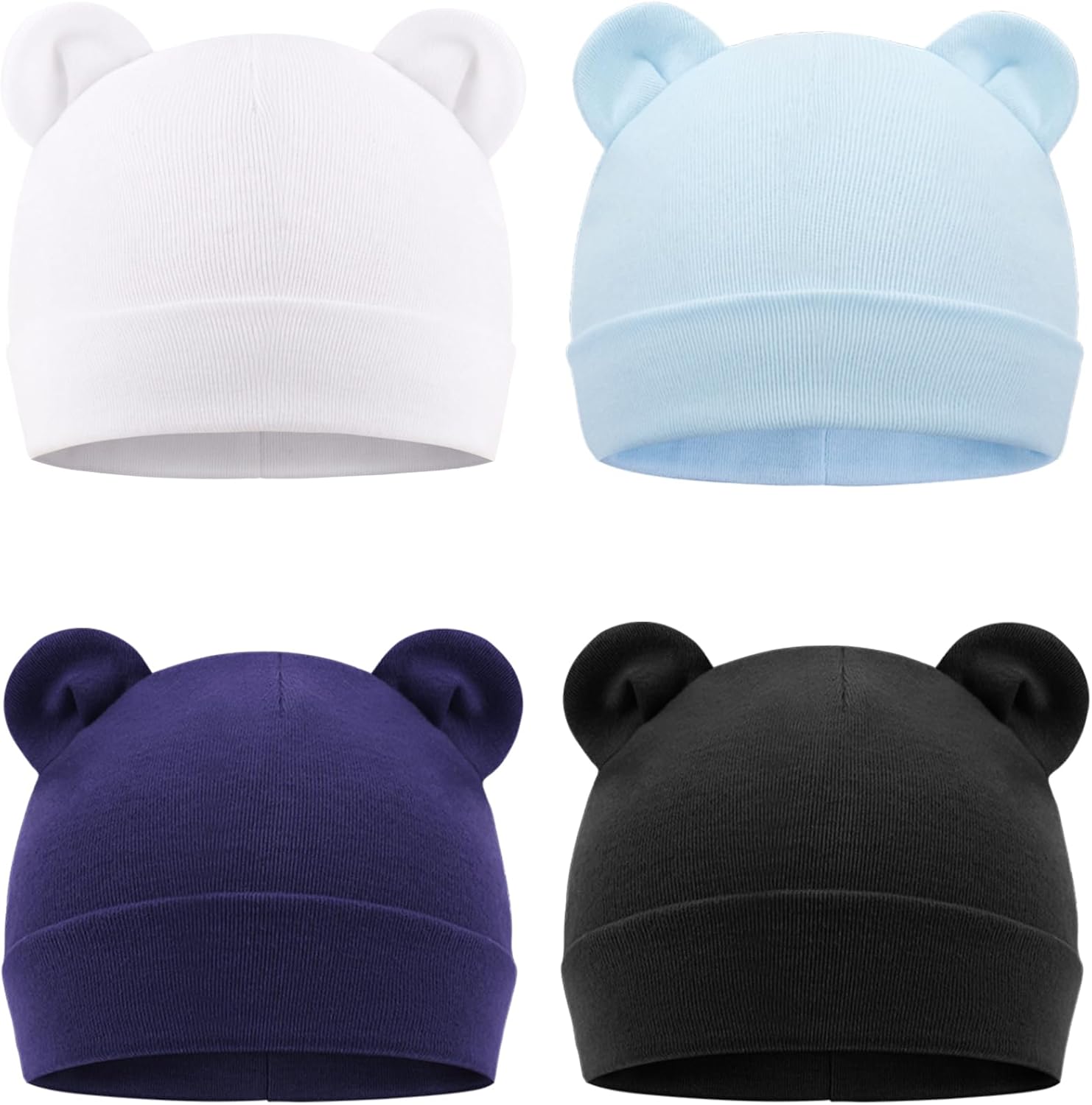 DRESHOW BQUBO 4 Pieces Baby Beanie Newborn Toddler Soft Cute Knit Hat Hospital Hats for Baby Boys Infant Cap Beanies