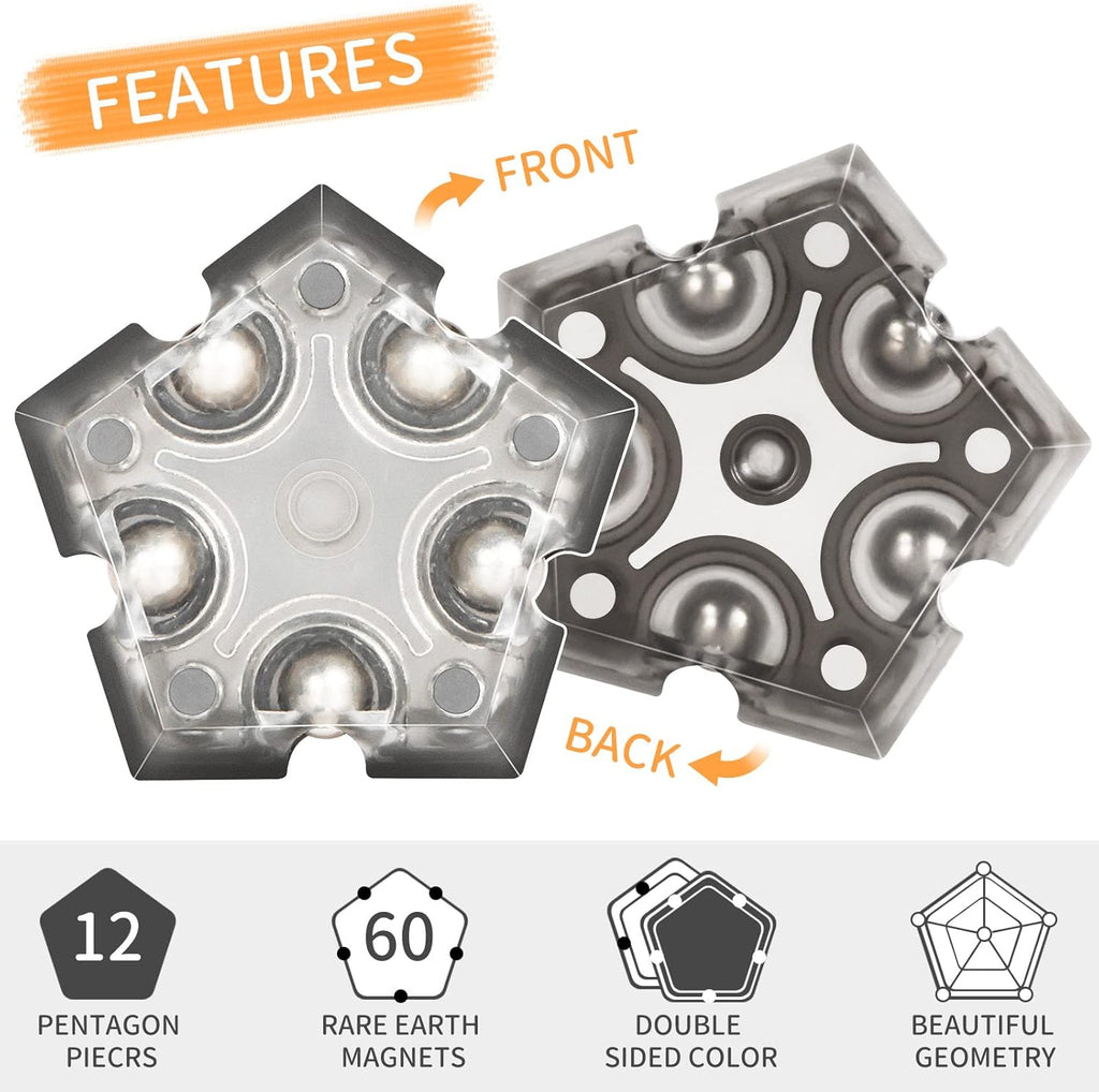 TEMI Fidget Sphere Toys of Fun Executive Desk Toy Puzzles for Adults 14+ Years Old Boys and Girls (gray pentagon-A901-1)