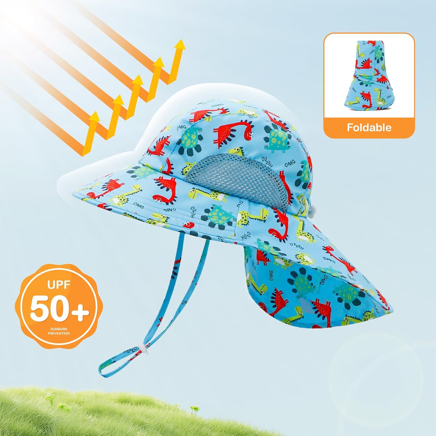 Baby Sun Hat UPF 50+ Mesh Liner Toddler Bucket Hats with Wide Brim Neck Flap for Outdoor Beach Swim