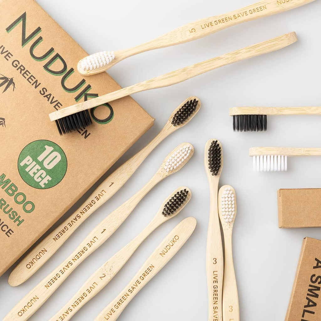 Bamboo Toothbrushes Soft Bristles, Biodegradable Eco-Friendly Toothbrush 10 Pack, BPA Free Charcoal Bamboo Tooth Brush, Organic, Natural, Green and Compostable Tooth Brushes