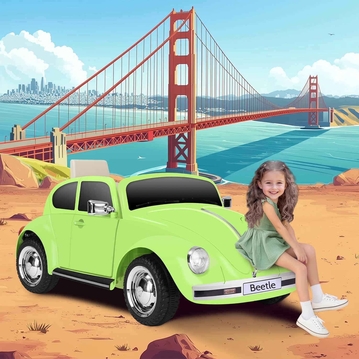 12V Kids Electric Car, Power Wheels with Remote Control, Ride on Car Toys with LED Light, 3 Speeds, Music, Green