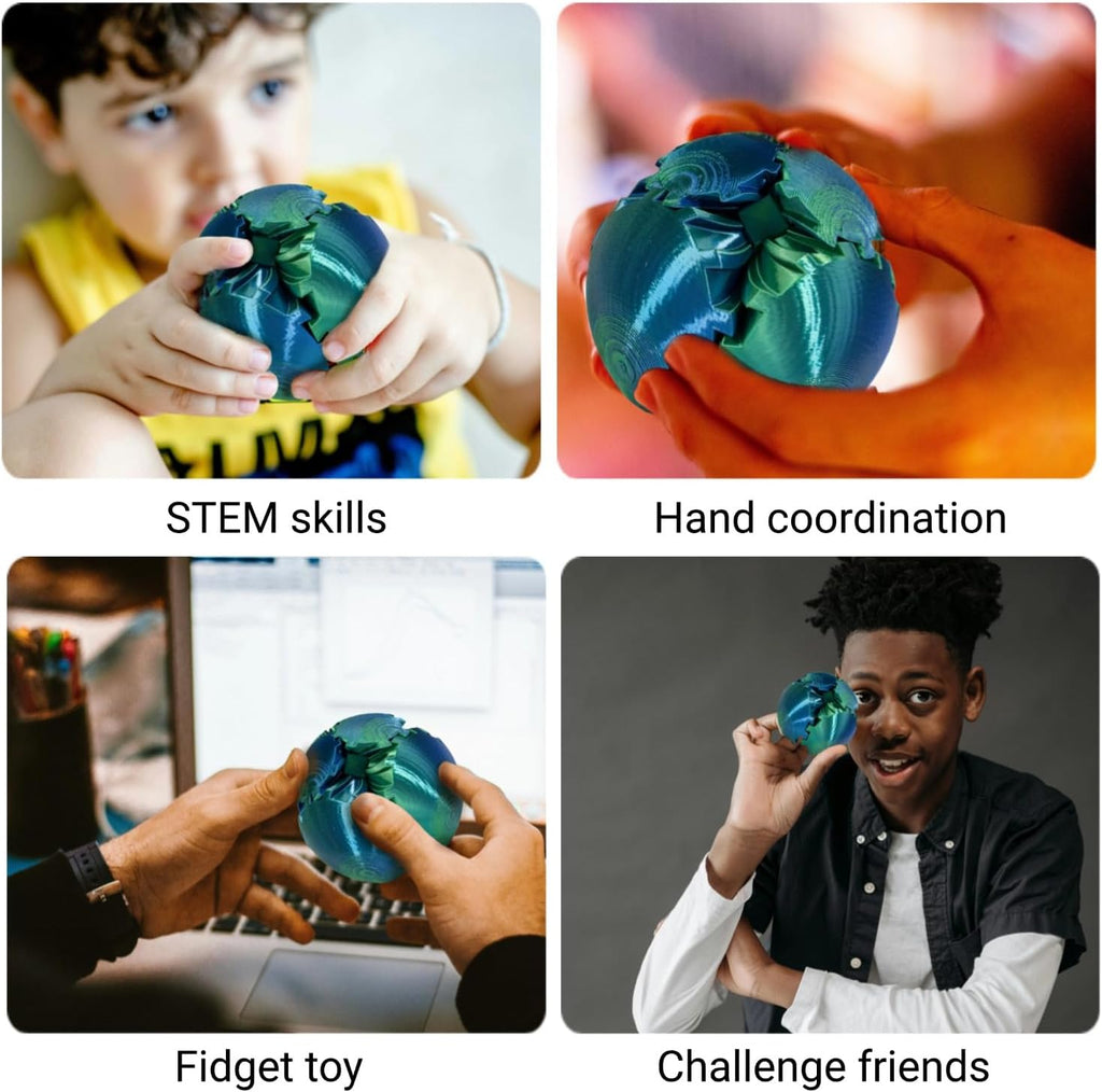 3D Printed Gear Ball, Gear Sphere Fidget Toy Stress Relif Toy for ADHD, Anxiety Relaxing Toy for Adults at Work/Study/Travel, Twisted Blue-Green