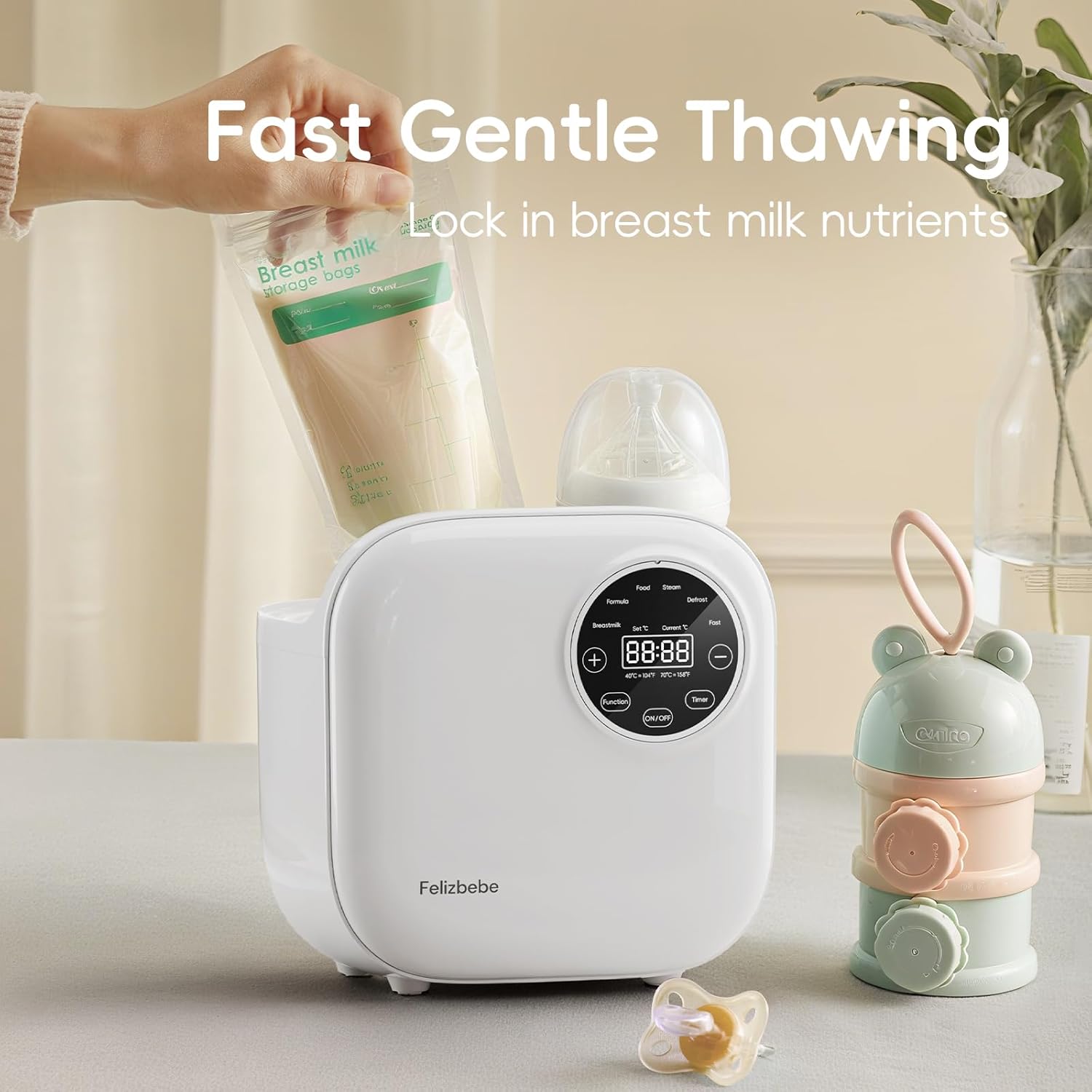 Baby Bottle Warmer, Felizbebe 10-in-1 Bottle Warmers for All Bottles, Detachable Body for Easy Cleaning, Accurate Temperature Control, Timer, Sterili-zing,Milk Warmer for Breastmilk or Formula