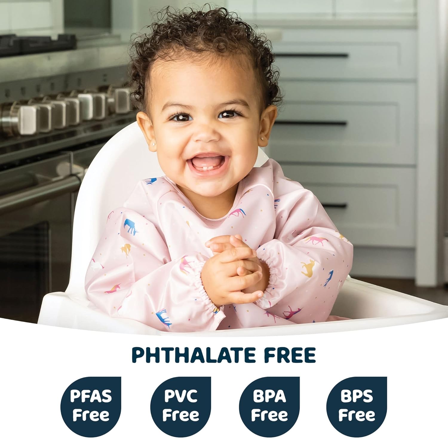 Tiny Twinkle Mess Proof Baby Bib,Waterproof Smock Baby Bib for Eating,Machine Washable Long Sleeve Bib,Baby Led Weaning,Toddler Bib,BLW Supplies(Unicorn Confetti, Small 6-24 Months)