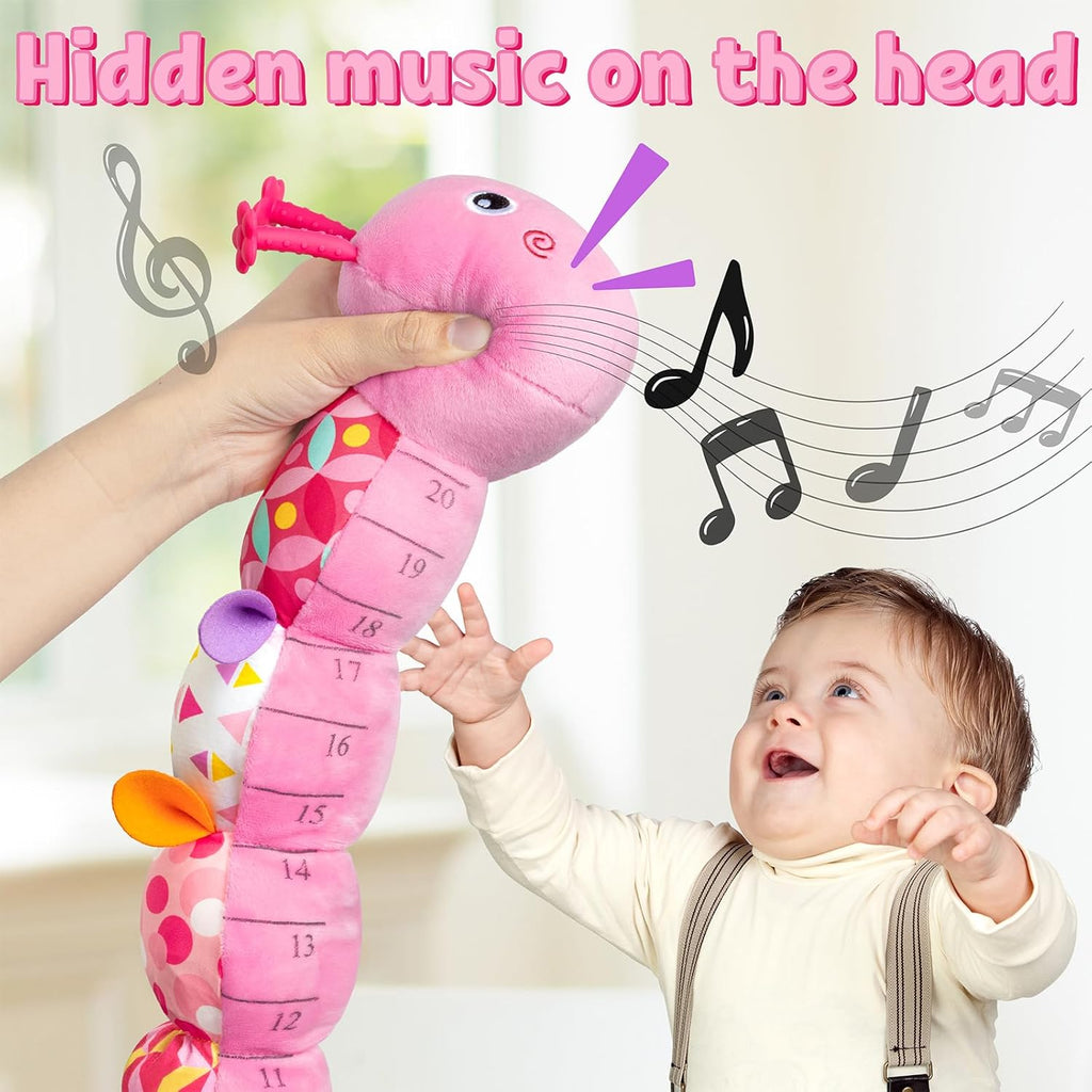 LIGHTDESIRE Baby Toys Musical Caterpillar,Infant Stuffed Animal Toy with Crinkle and Rattles,Soft Sensory Toys with Textures for Tummy Time Newborn Boys Girls 0 3 6 12 Months(Pink)