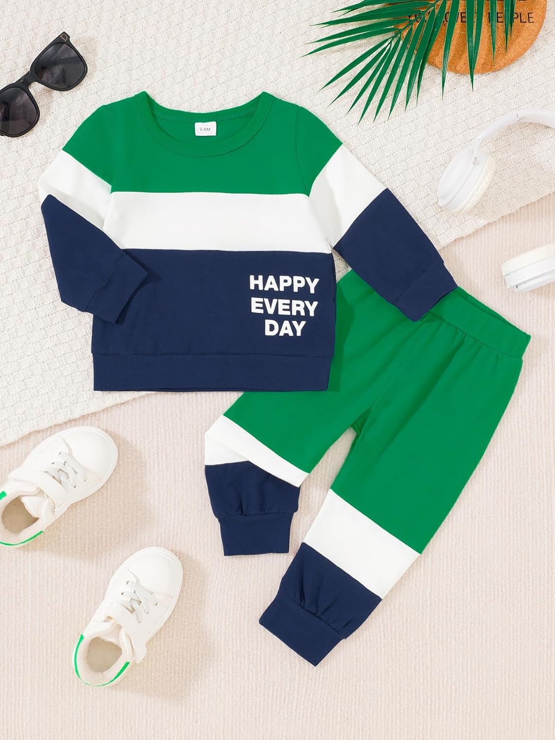 Toddler Baby Boy Outfits Fall Winter Clothes Color Block Long Sleeve Sweatshirt Tops + Jogger Pants Set 2PCS