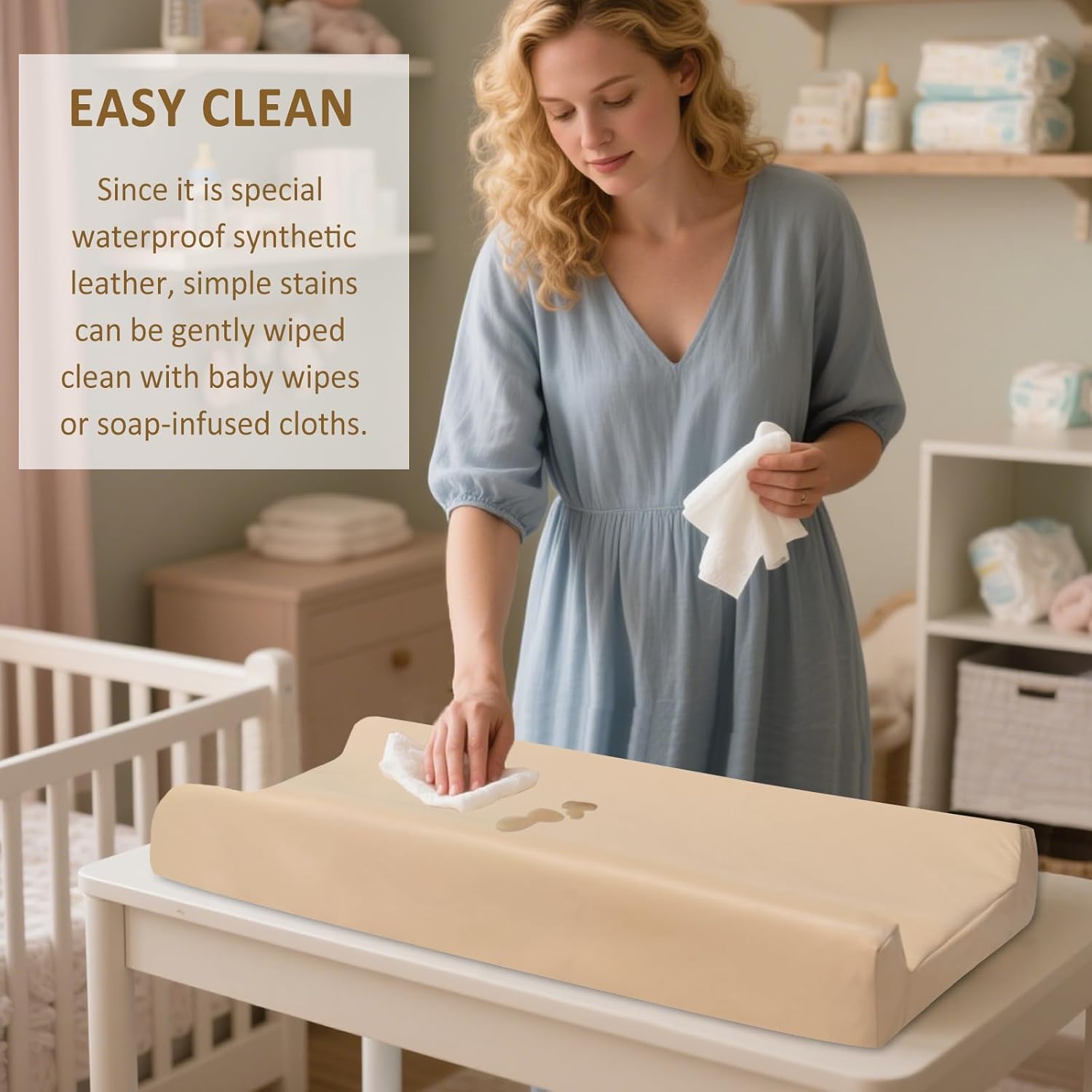 Owlowla Changing Pad Cover,Waterproof Changing Pad Covers-Soft Leather Diaper Changing Table Cover,Fits Standard Changing Pads for Baby Boy Girl（Beige）