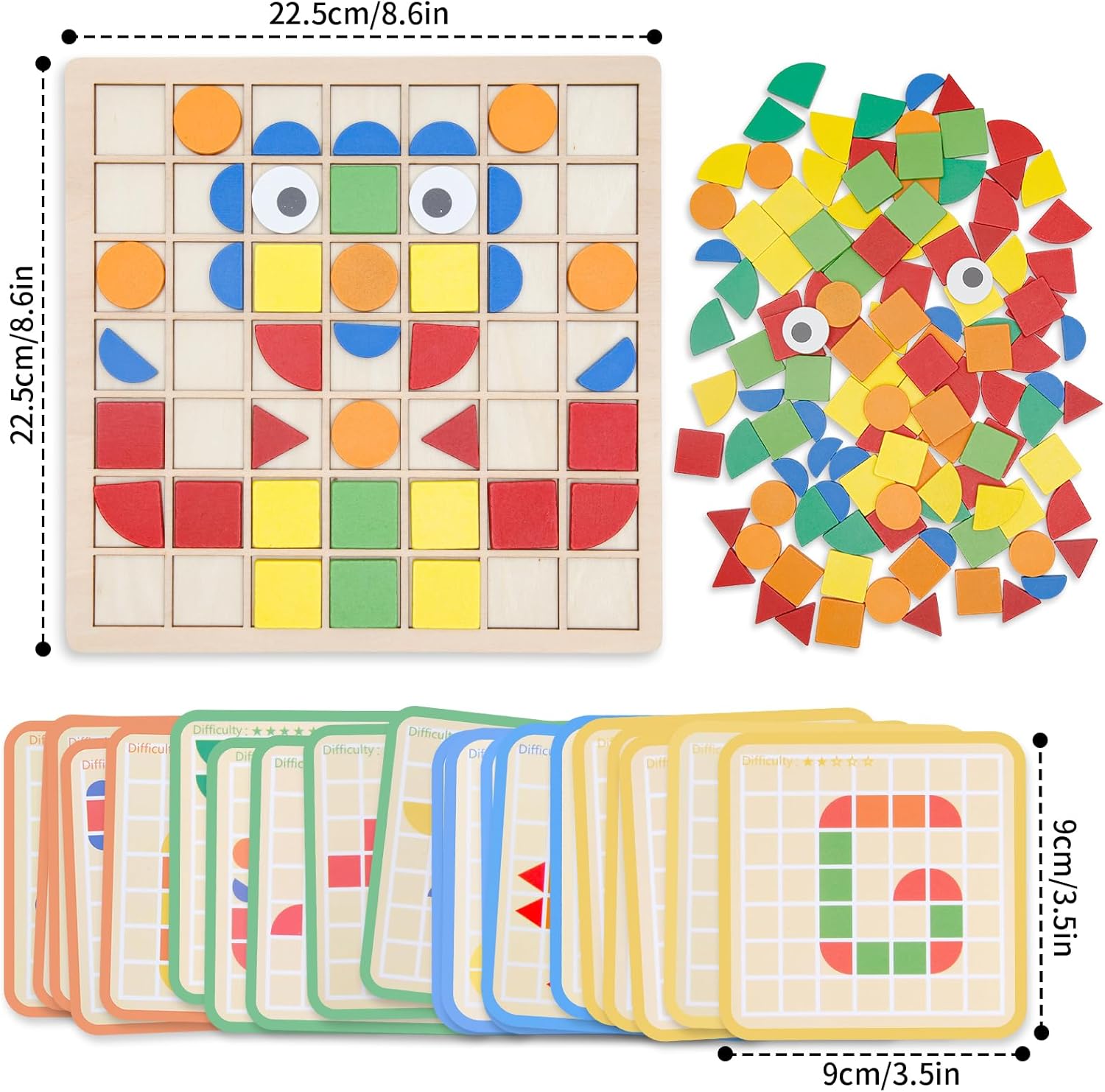 Geometric Shapes Puzzle Toys with 120Pcs Wooden Puzzle Blocks and 20Pcs Cards, Montessori Educational Gifts for Kids Ages 3 and Up